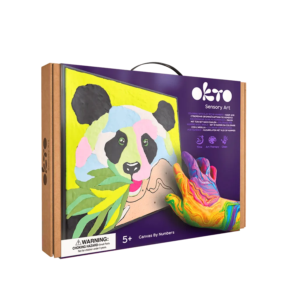 OKTO | DIY 3D Creative Air Dry Clay Kit | Kids Painting by Numbers Coloring Set | PANDA | Frame 11.8x11.8 in