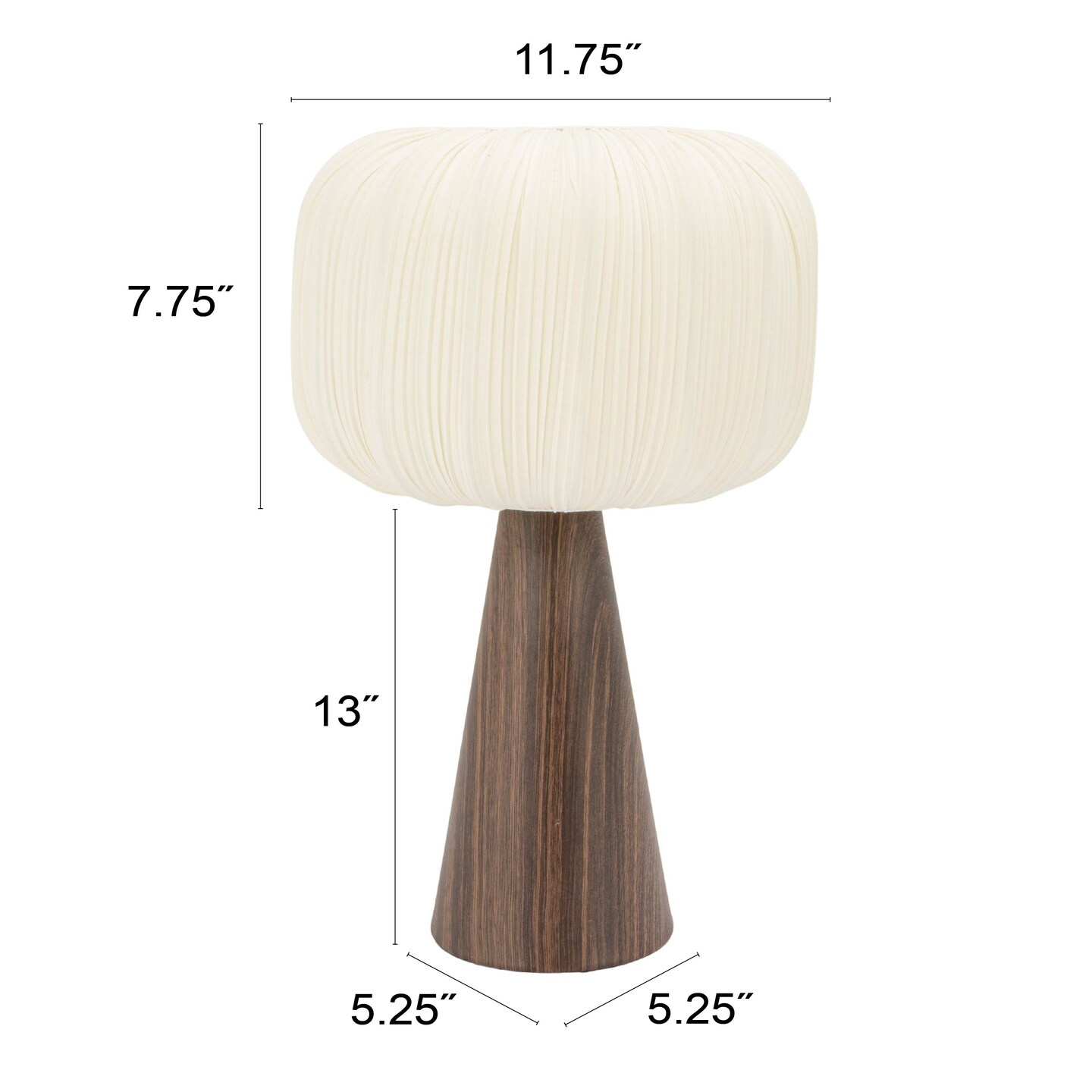 Hello Honey Metal Table Lamp with Pleated Fabric Shade and Inline Switch, Wood Finish