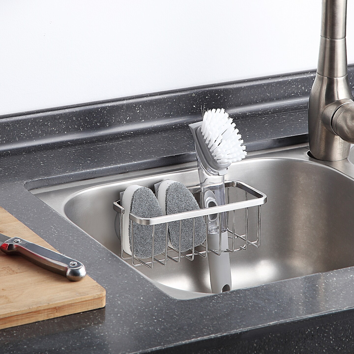 NeverRust Deluxe Kitchen & Bathroom Sink Sponge Holder Organizer with Adhesive Mount
