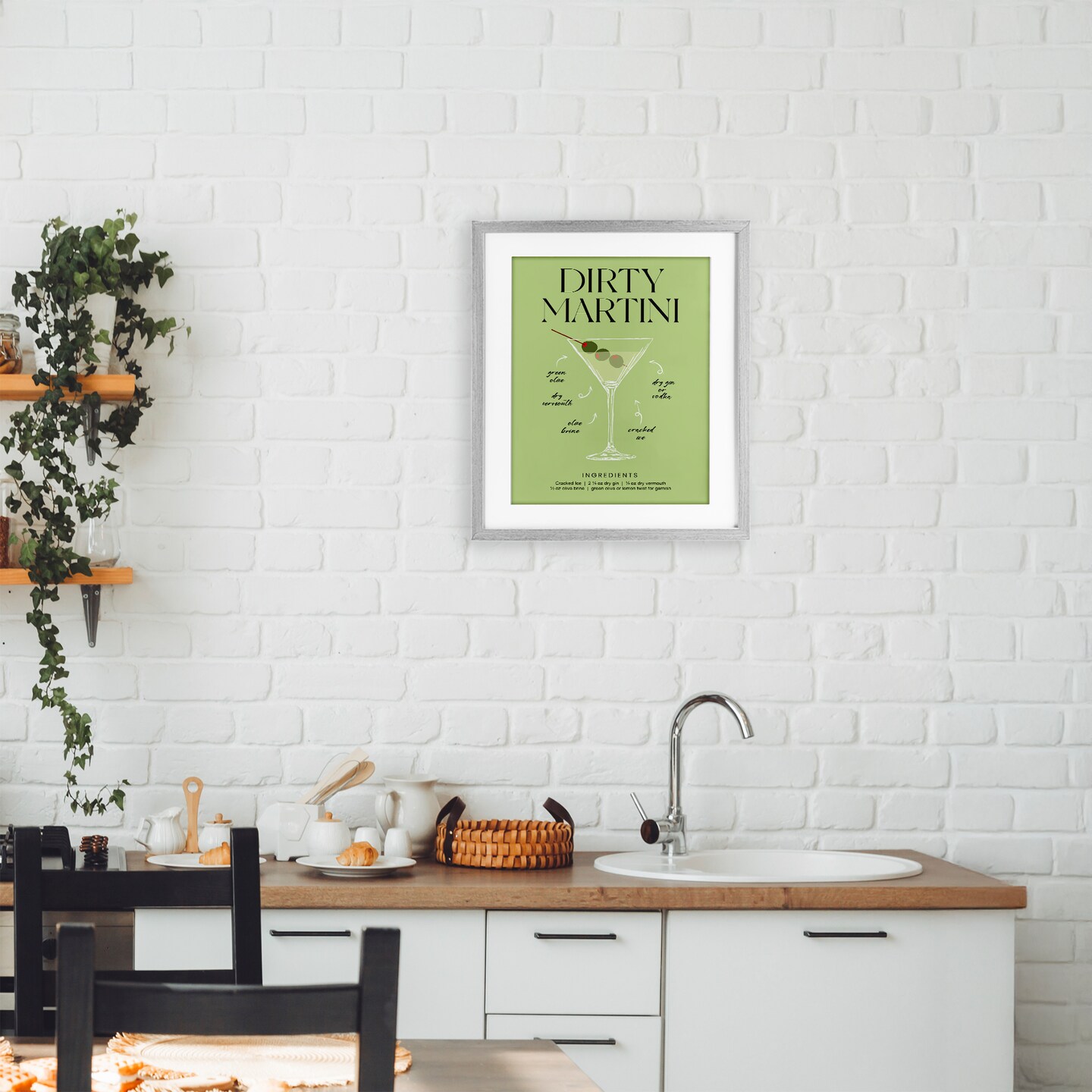 Stupell Industries Dirty Martini Green Recipe Framed Print Under Glass, design by Lettered and Lined