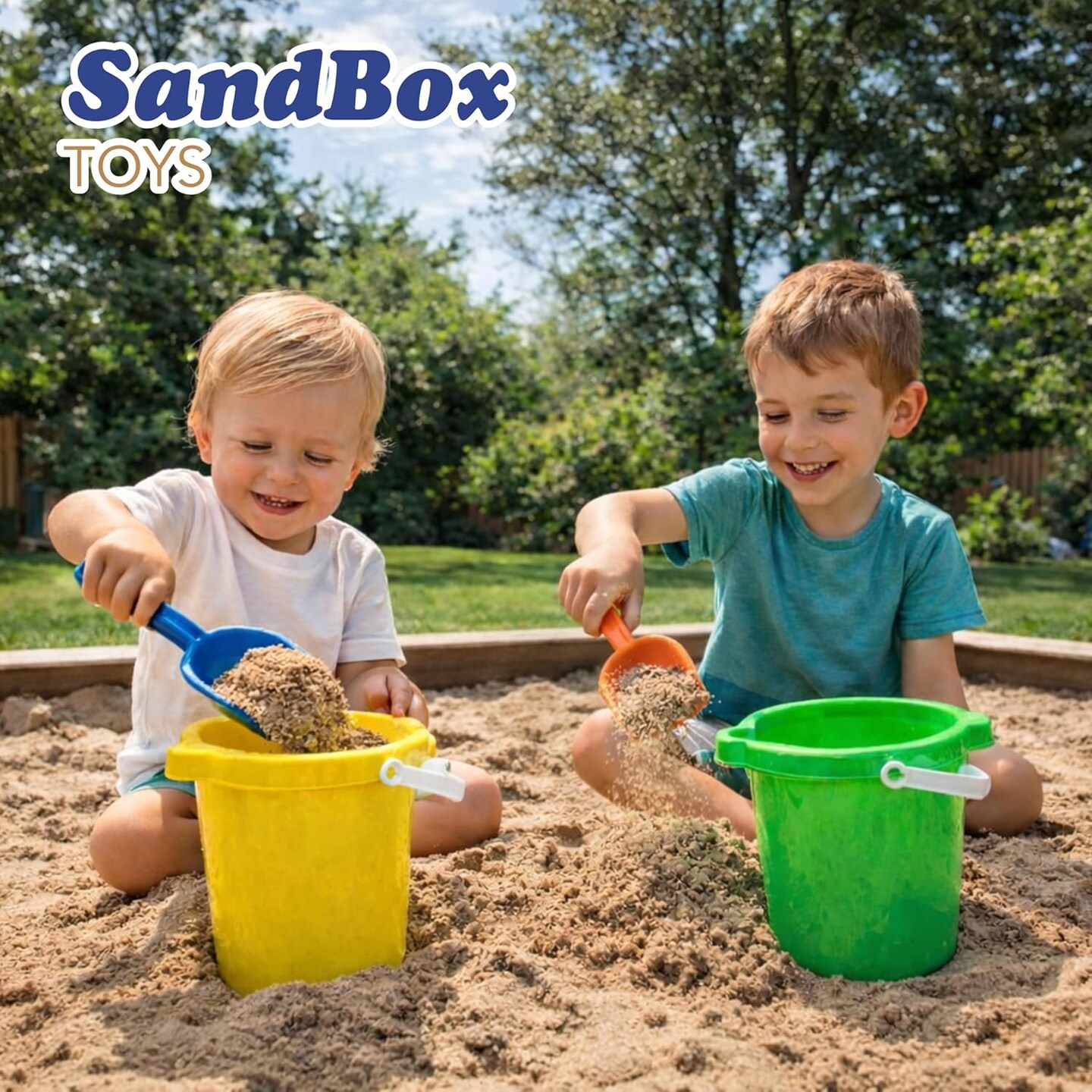 4E's Novelty 2 Pack Beach Buckets with Shovels – 7.5" Sand Buckets & Shovels for Sand & Outdoor Play