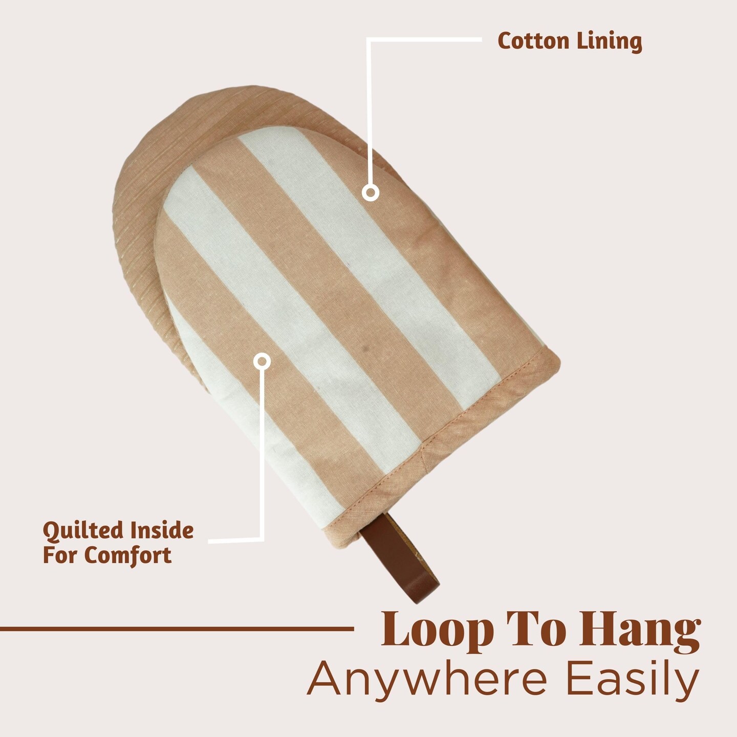 Mini Oven Mitts Heat Resistant | (5.75 x9) Set of 2 Latte Short Oven Mitts with Hanging Loop | 100% Cotton Oven Gloves | Kitchen Mittens, Latte Small Silicone Oven Mits