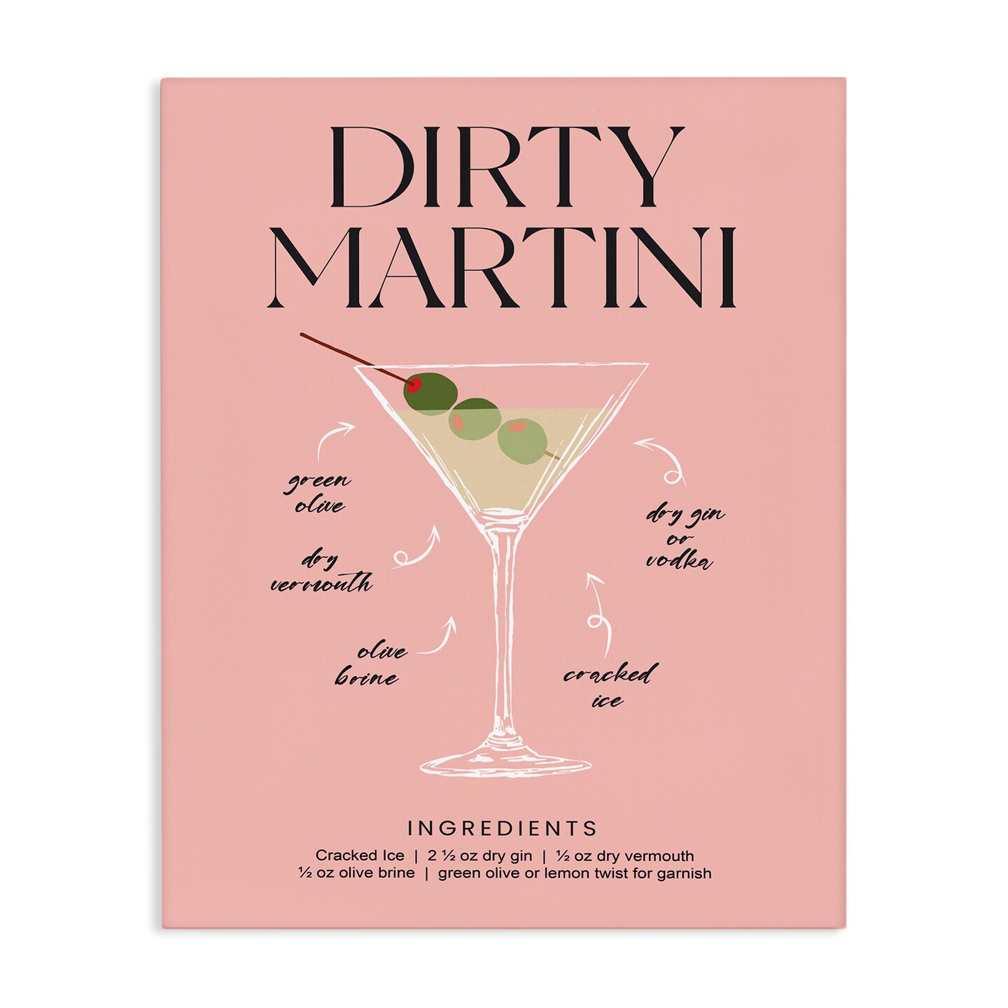 Stupell Industries Dirty Martini Pink Recipe Canvas, design by Lettered and Lined