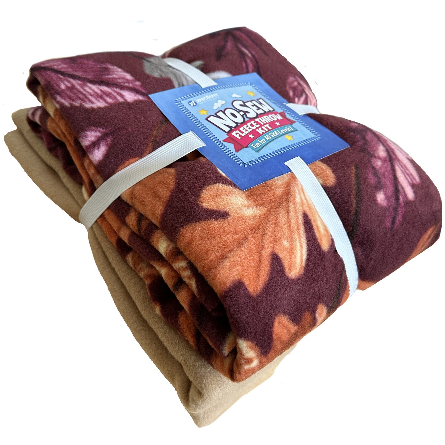 Colors of Fall Wine Anti-Pill Premium No Sew Throw Fleece Fabric Kit (Beige Backing)