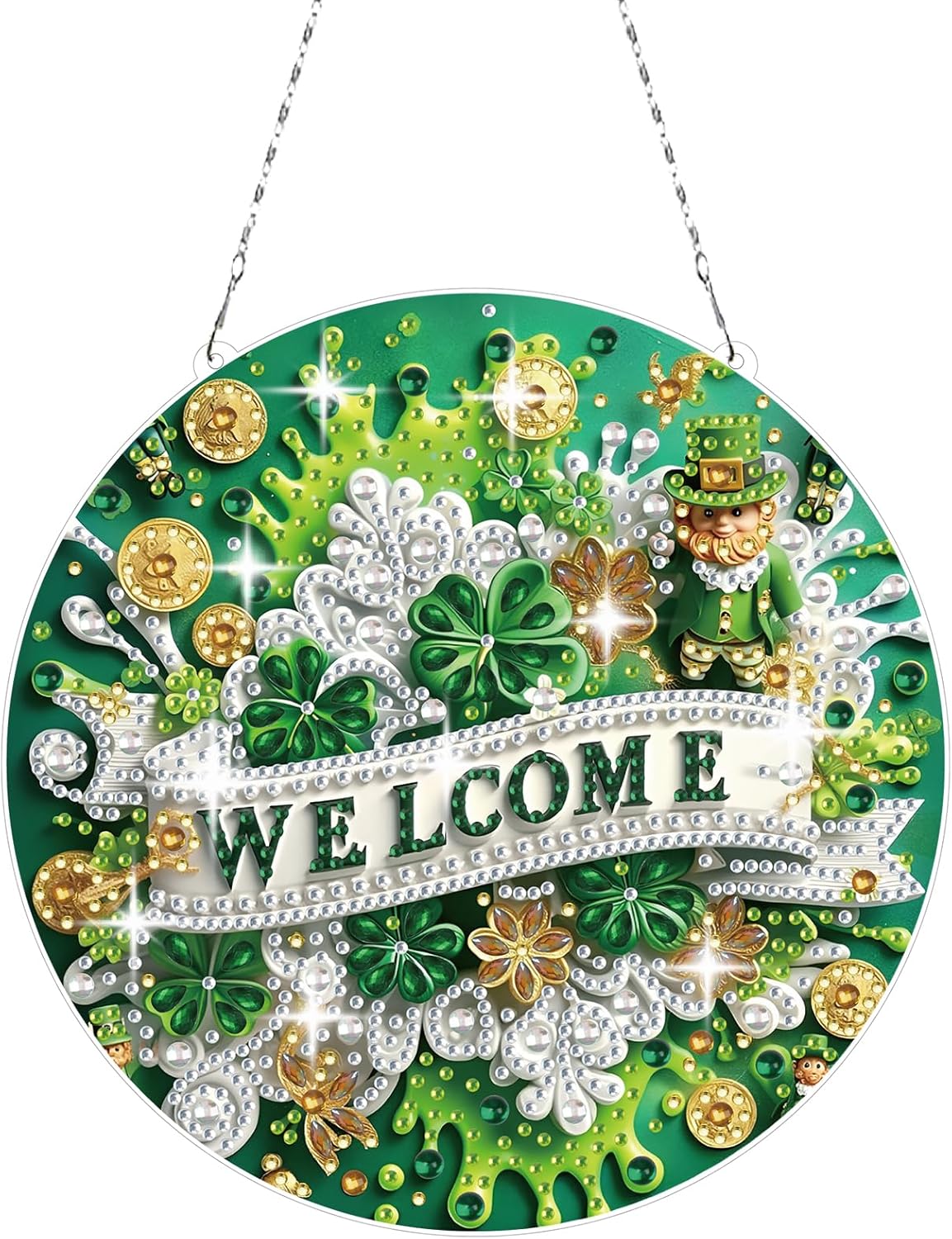 St. Patrick’s Day DIY Diamond Art Pendant – Single-Sided Dot Drill Hanging Ornament for Adults, Beginners, with Accessories, Home, Wall, Window, and Garden Decor