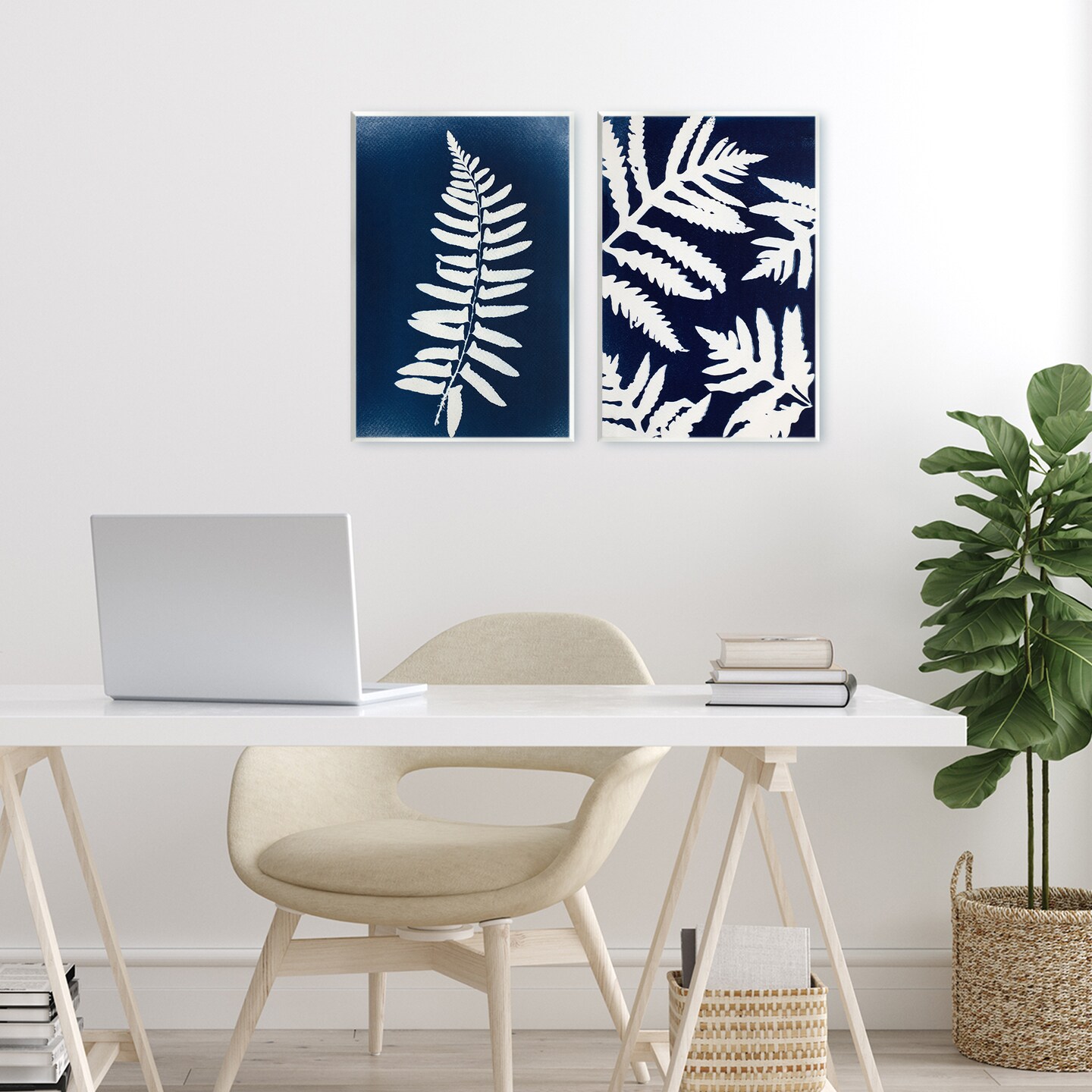 Stupell Industries Fern Leaves on Indigo 2pc Wall Plaque Set, design by Lynn Byrd