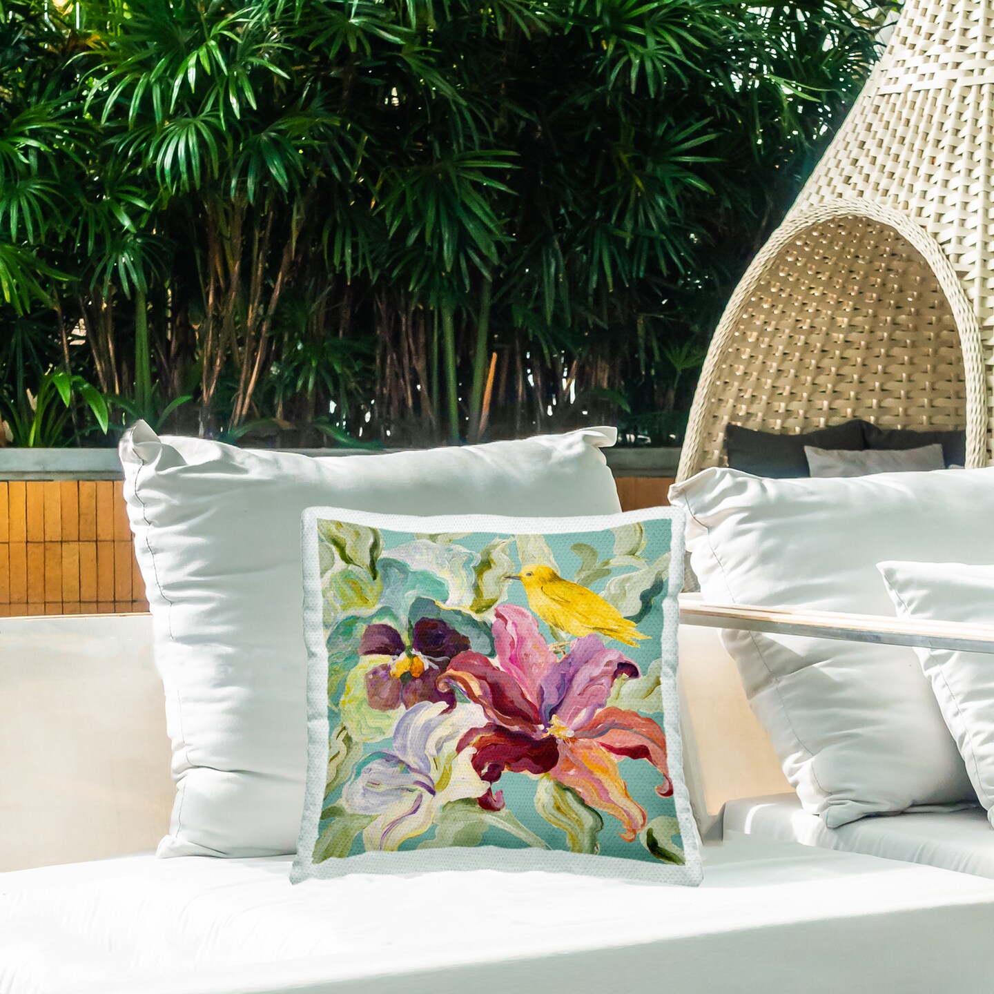 Stupell Industries Lyrical Garden & Canary Outdoor Printed Pillow, design by Lanie Loreth, 18 x 7 x 18