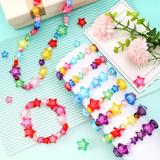 300Pcs Acrylic Star Beads, 3 Sizes Kandi Star Pony Beads for Jewelry Making Crafts Independent Day 4th of July Acrylic Beads Necklace Friendship Bracelets Craft