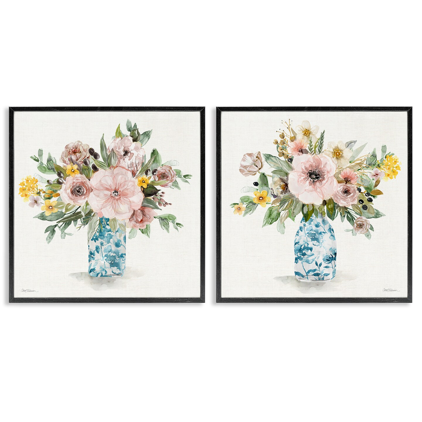 Stupell Industries Summer Chinoiserie Flowers 2pc Framed Giclee Set, design by Carol Robinson