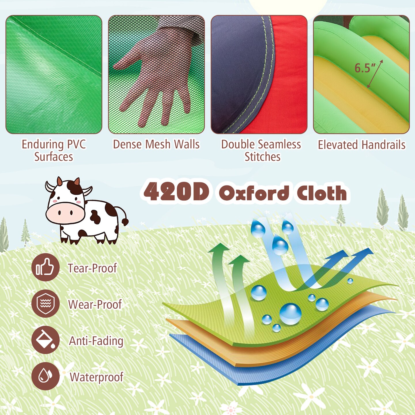 Kids Inflatable Bounce House With Double Slides Basketball Hoop Outdoor Play