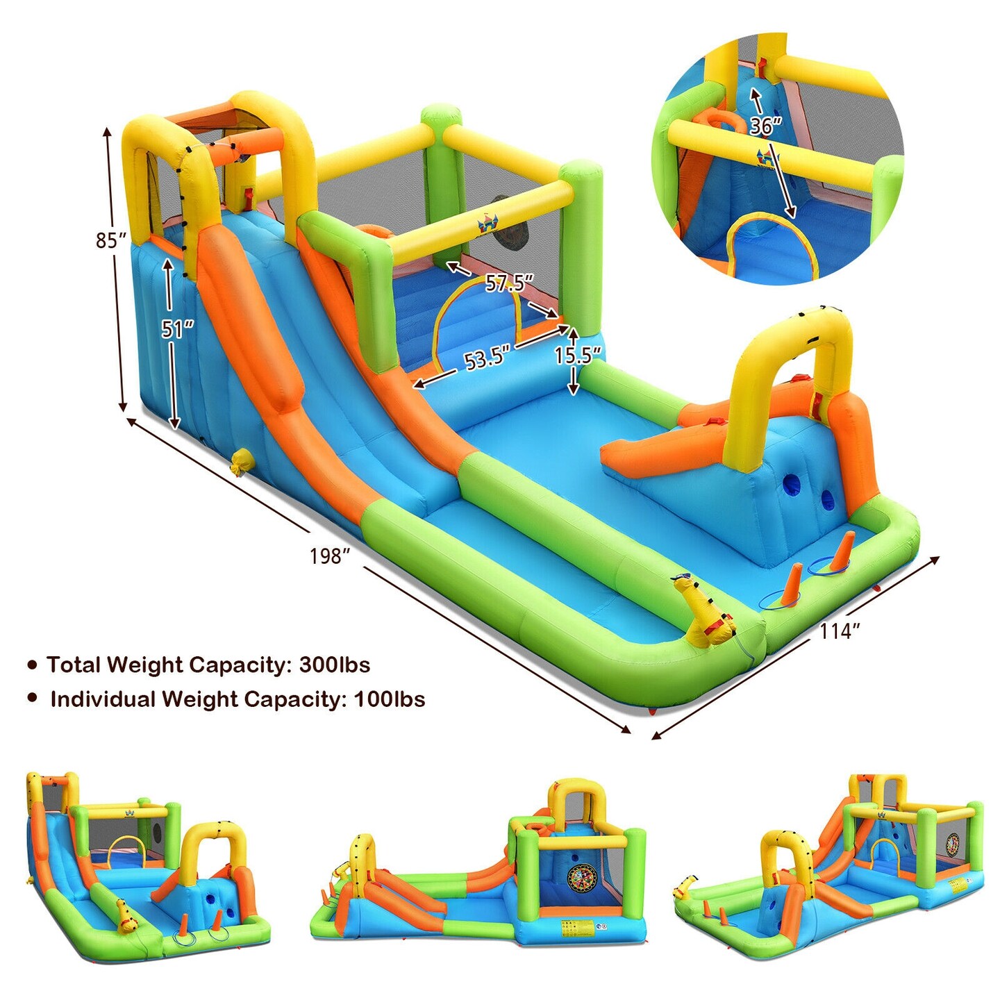 Multi Inflatable 8-in-1 Water Slide and Bounce House with Blower