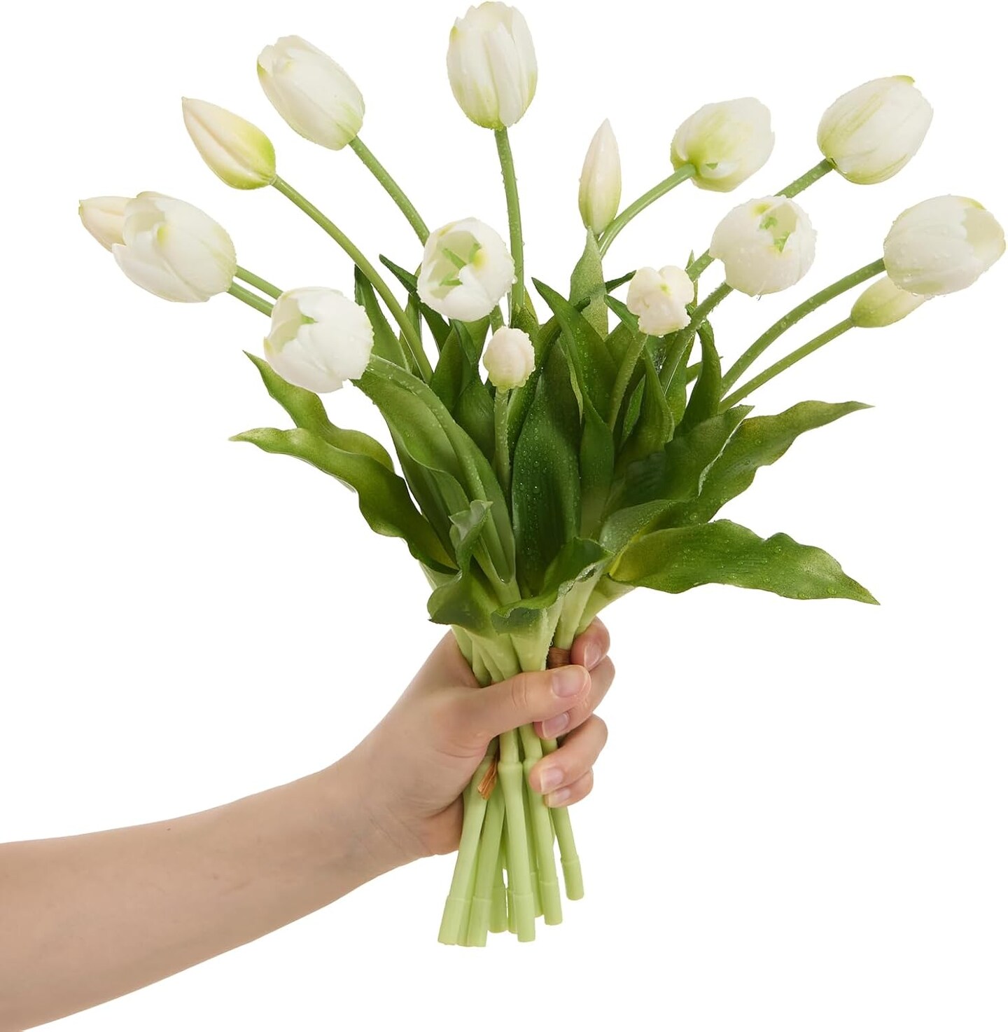 15 Pcs White Real Touch Artificial Tulips – Premium Latex Faux Flower Bouquet for Spring Wedding & Home Centerpiece Decor