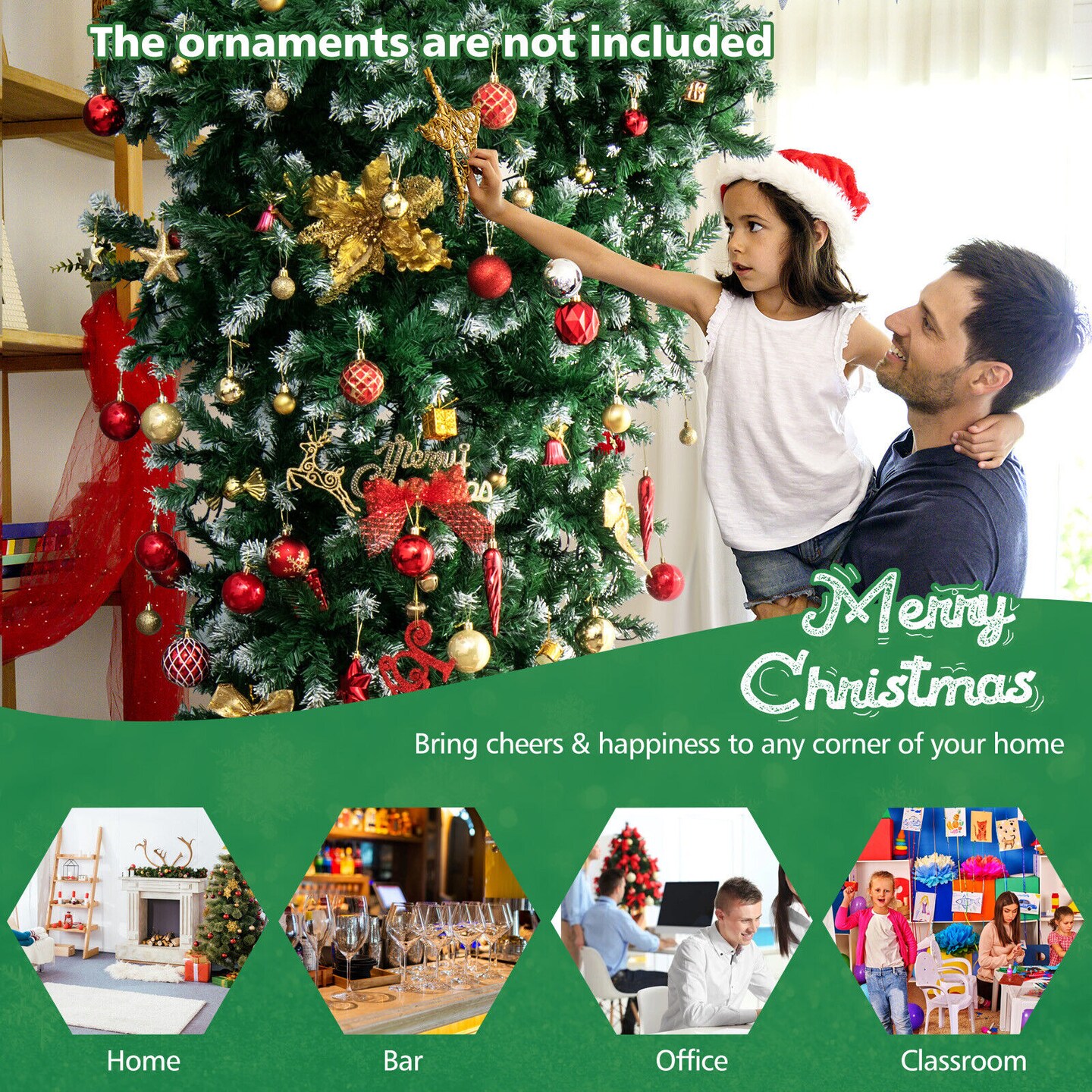 Green PVC Pre-Lit Upside Down Christmas Tree with 400 LED Lights and Metal Stand