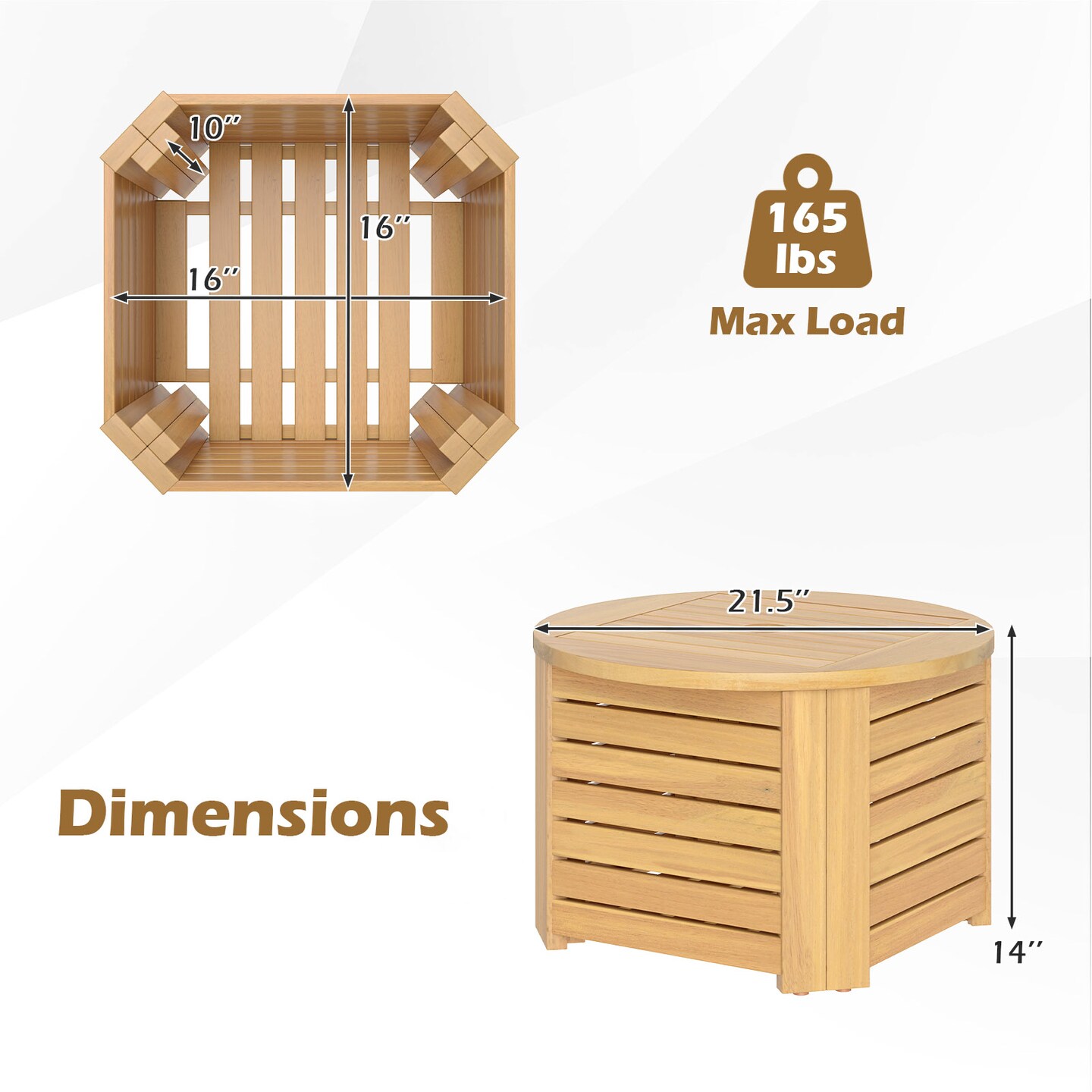 Acacia Wood Slatted End Table 2-in-1 Outdoor Coffee Table with Built-In Storage
