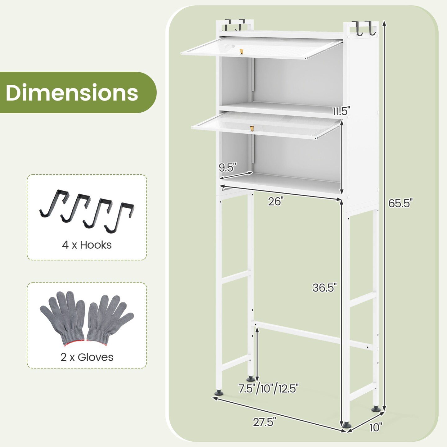 Over Toilet Storage Cabinet Carbon Steel 2-Cabinet 4-Hook Organizer