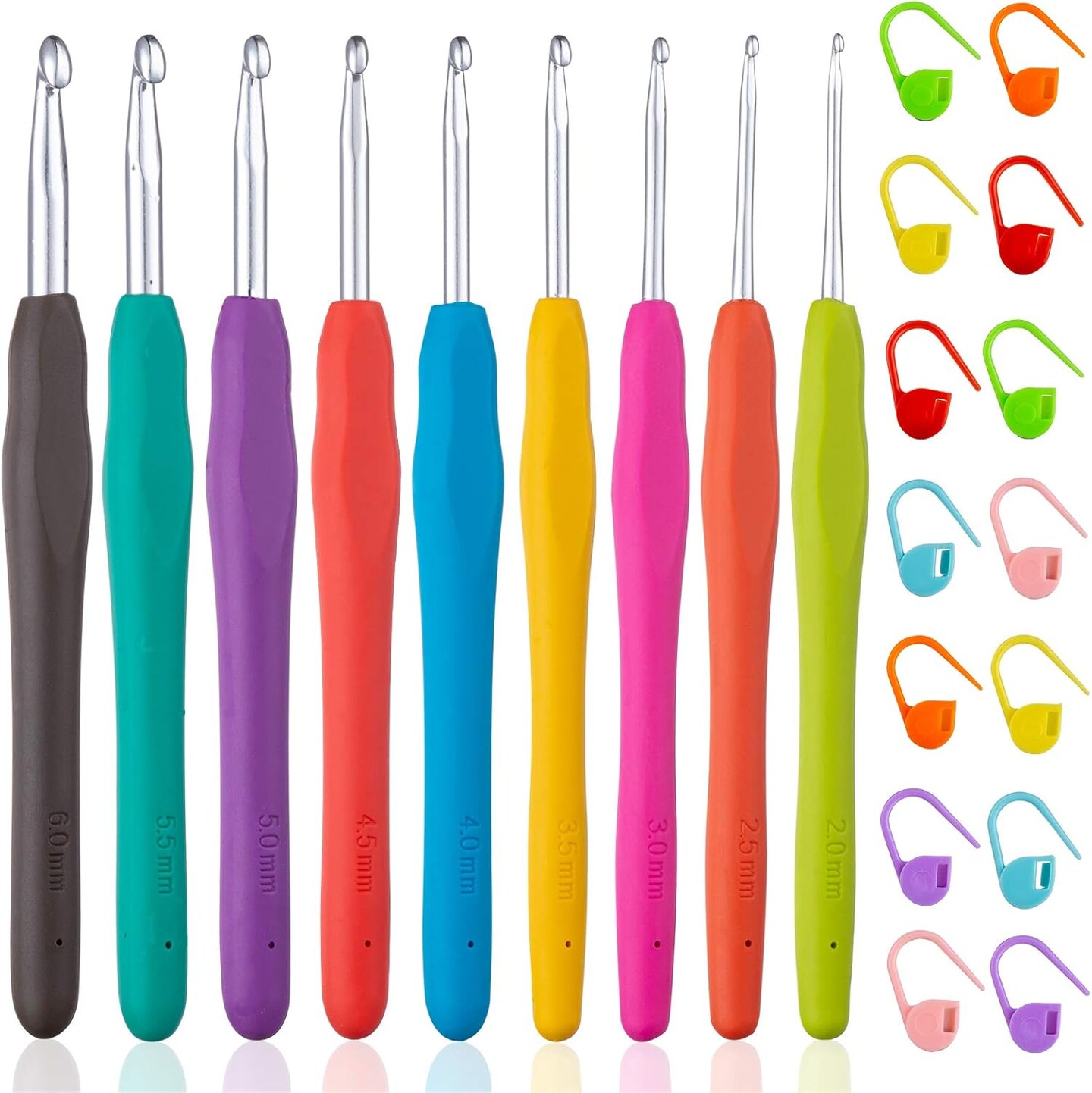 9 Sizes Crochet Hooks Set 2.0–6.0mm Ergonomic Crochet Needles