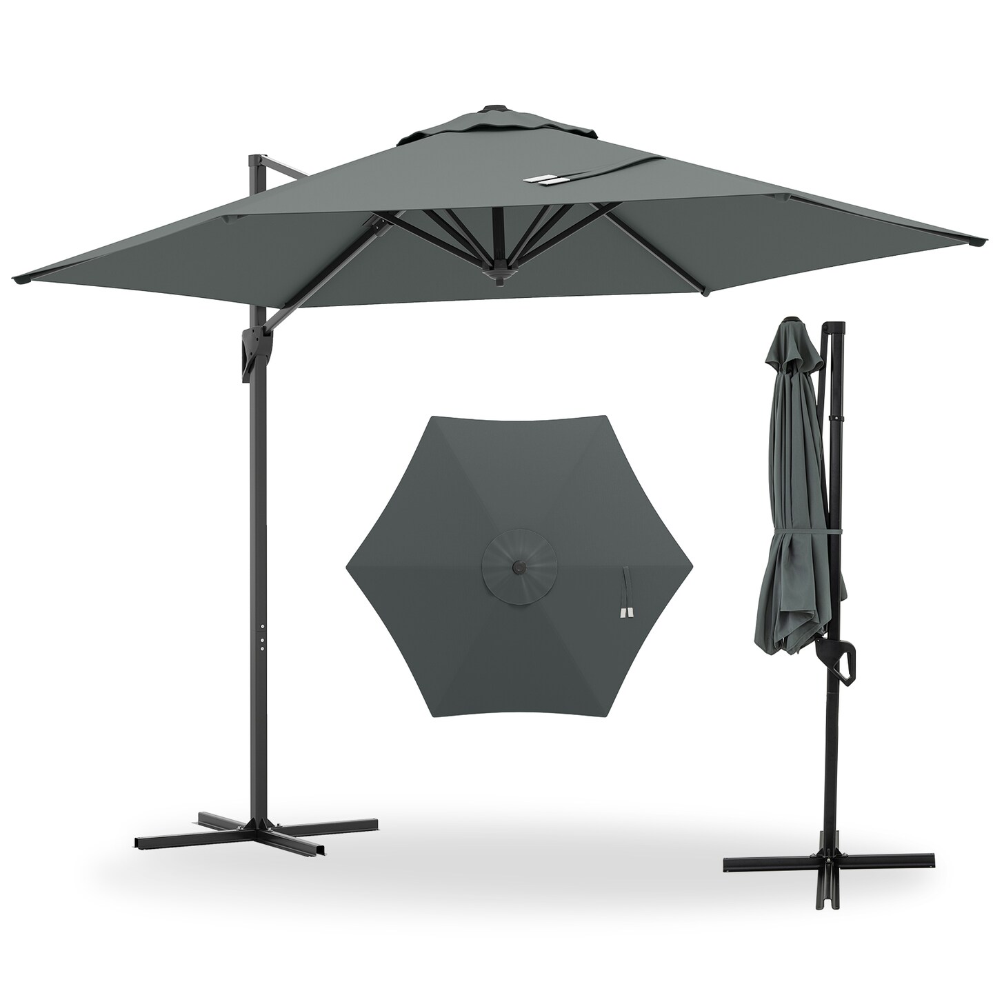 9 foot offset patio umbrella 9 Foot Offset Patio Umbrella with Sun-Blocking Canopy and Vent, Color: Grey