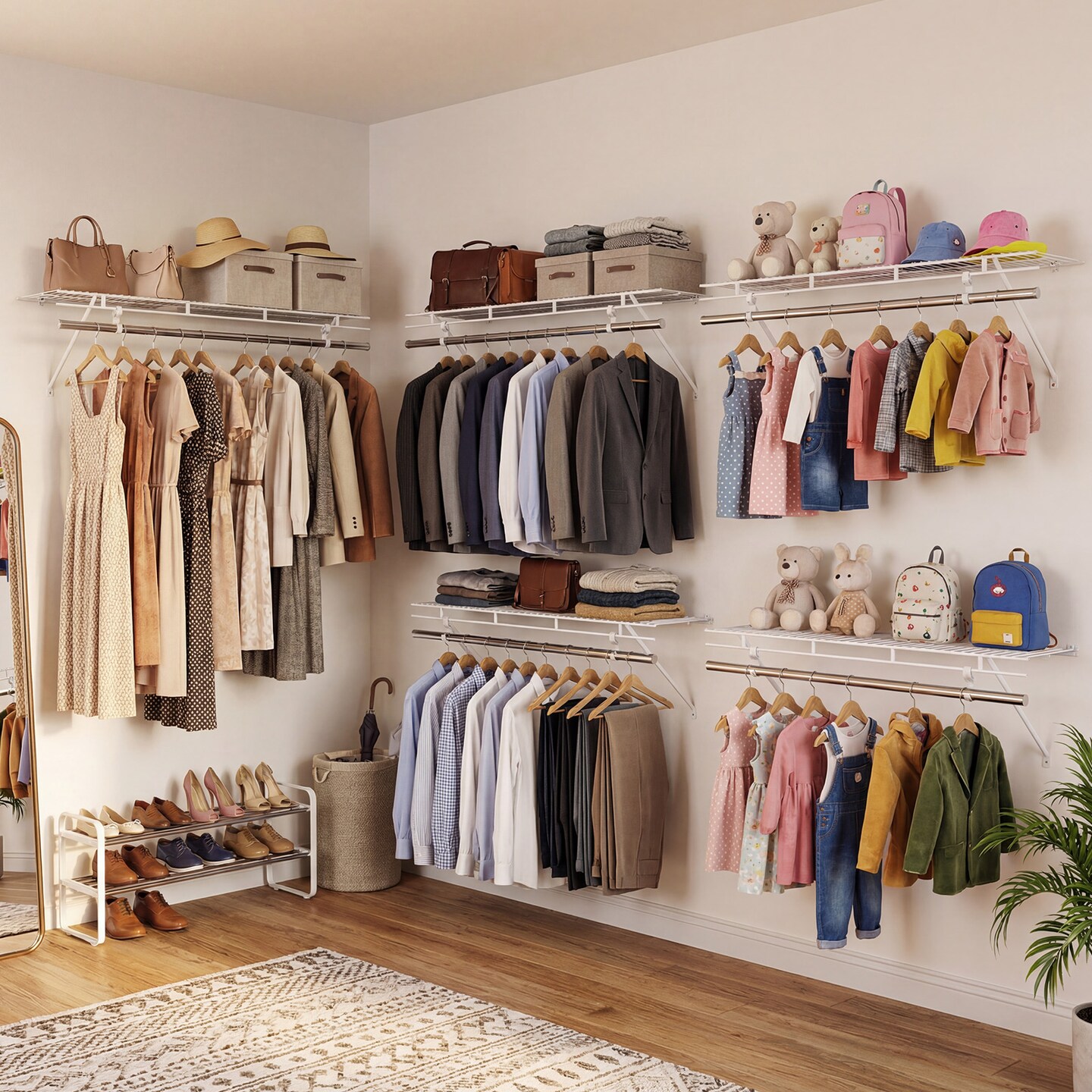 White Wall-Mounted Closet Shelf Metal Wire 48in with Hanging Rod