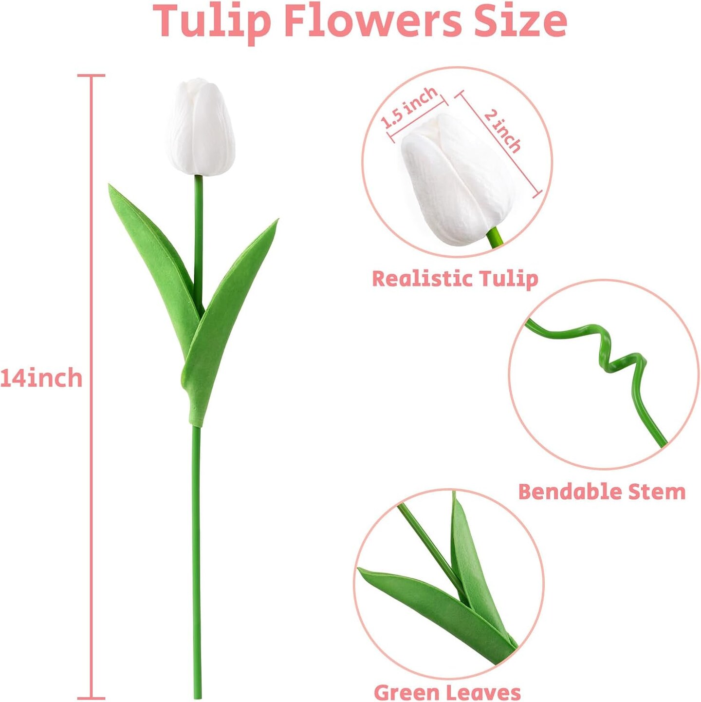 30 Pcs White Real Touch Artificial Tulips – Faux Flowers for Weddings, Spring, Easter, Home & Mother's Day Décor