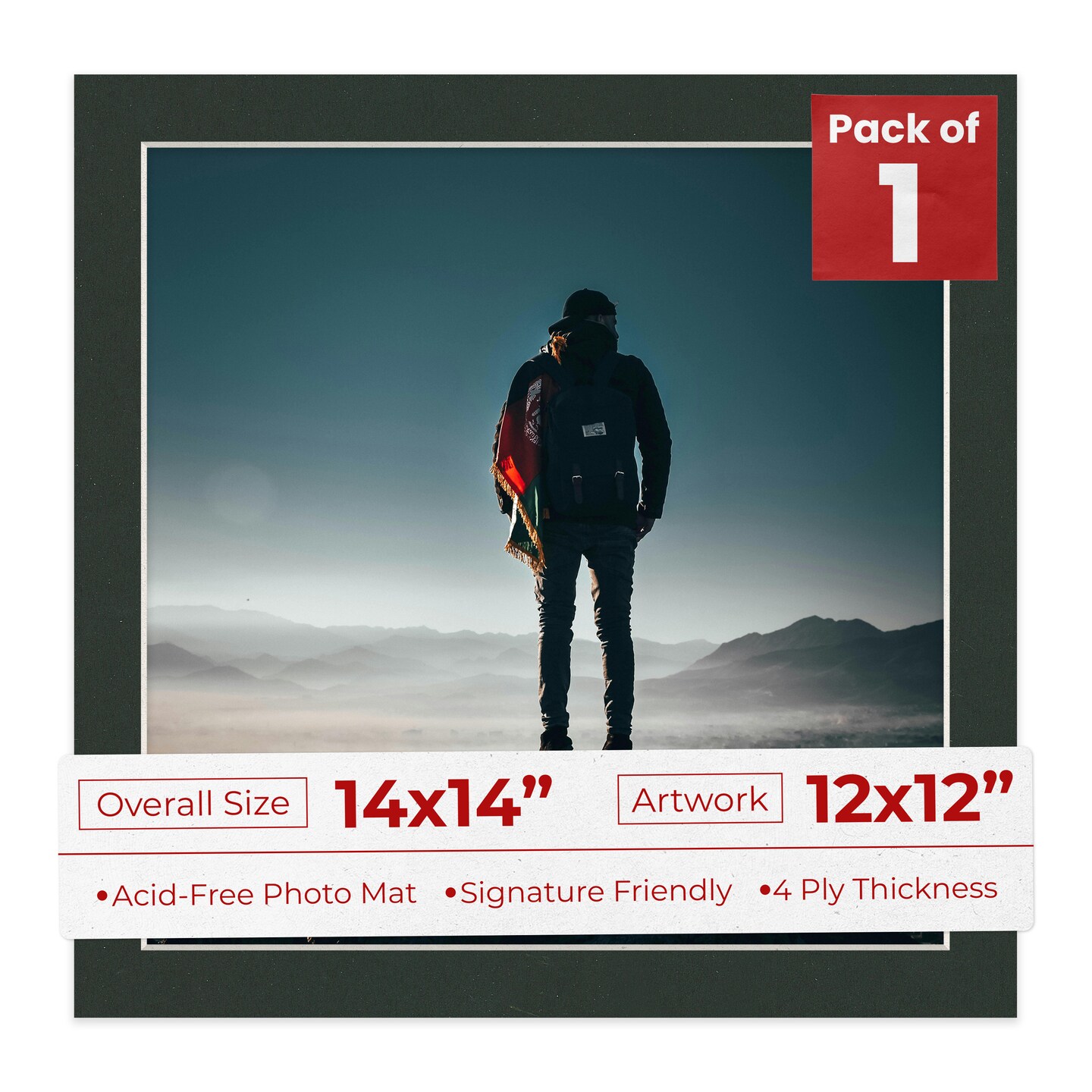 Textured Black Mat Board for 14x14 Frames - Fits 12x12 Photos