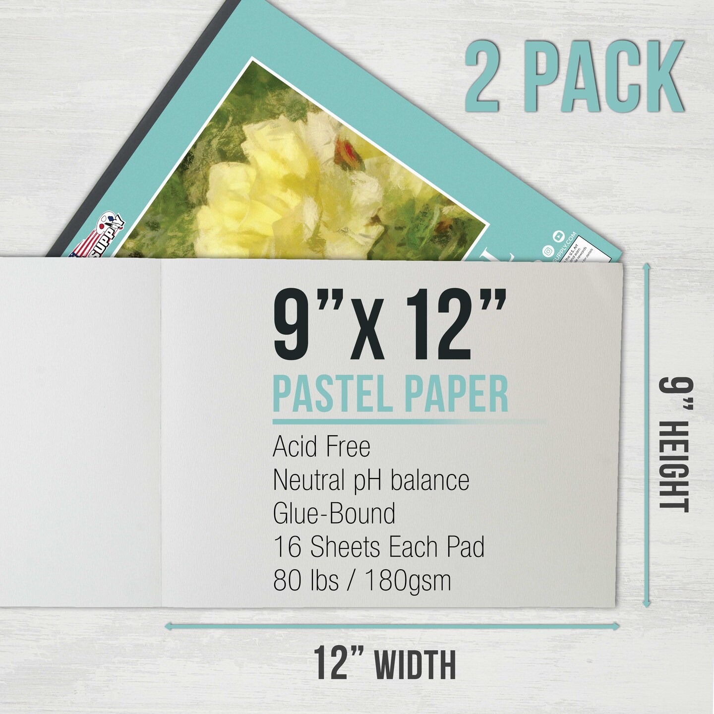 9&#x22; x 12&#x22; Pastel Paper Pad: 2 Pack (32 Sheet Total), 80lb (180gsm), 4 Neutral Toned Colors, Textured Hard or Soft Oil Pastel Paper, Drawing Sketchbook Pad, Mixed Media