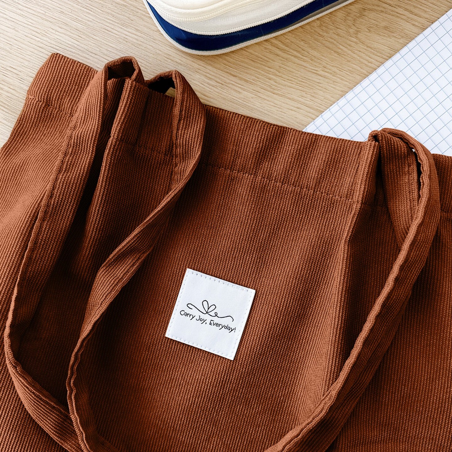 Wrapables Carry Joy Corduroy Tote Bag, Casual Shoulder Handbag, Brown