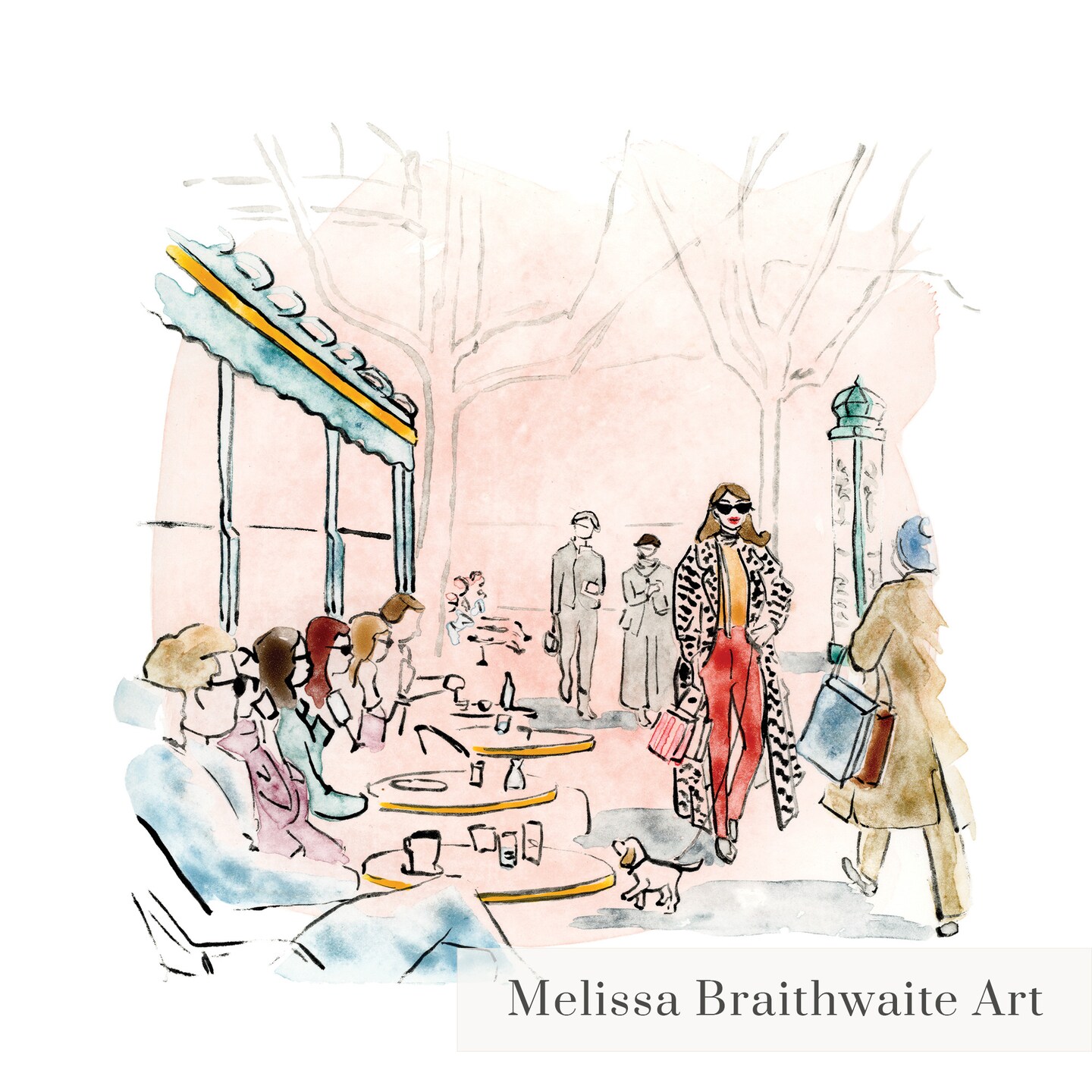 Girl in Paris Print, Paris Fashion Art, Paris Cityscape Watercolor