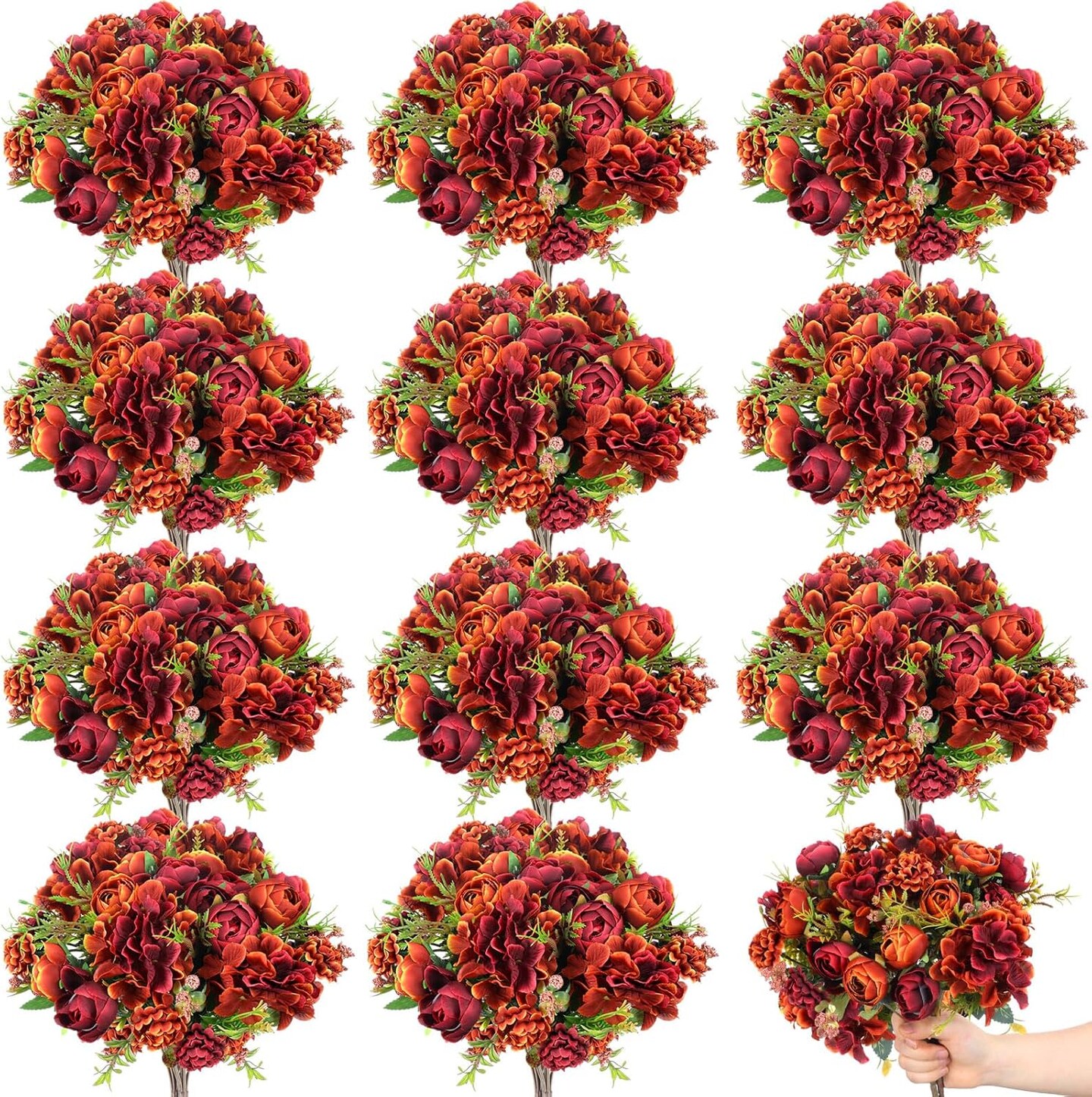 Fall Artificial Flowers Fake Silk Roses Bouquets Realistic Flower