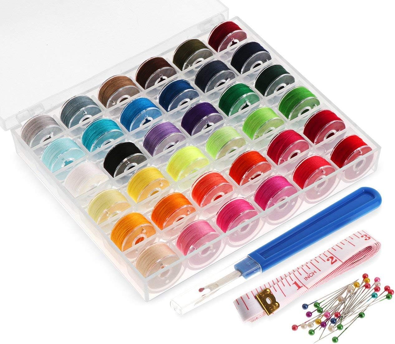 36pcs Sewing Machine Bobbin Thread with Case and Measuring Tape