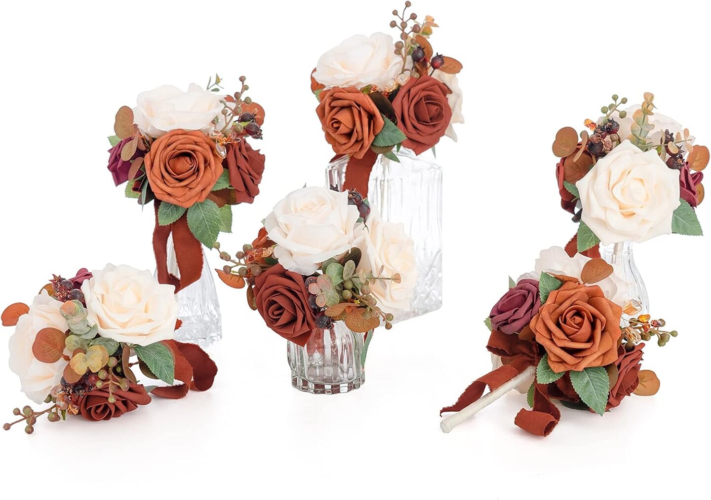 Burnt Orange Wedding Centerpieces Flowers Mini Bridesmaid Bouquets Set of 6