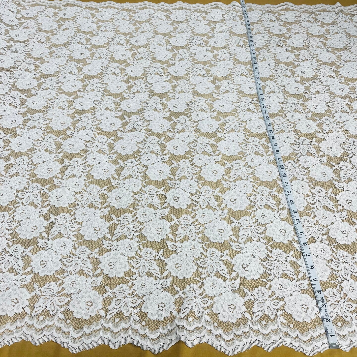 1 Yard Luxurious Corded Bridal Lace Fabric Embroidered on 100% Polyester Net Mesh 49&#x22; Width