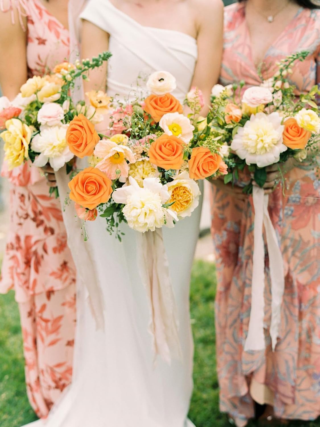 Artificial Rose Flowers 30PCS Real Touch Fake Flowers with Stem Orange Faux