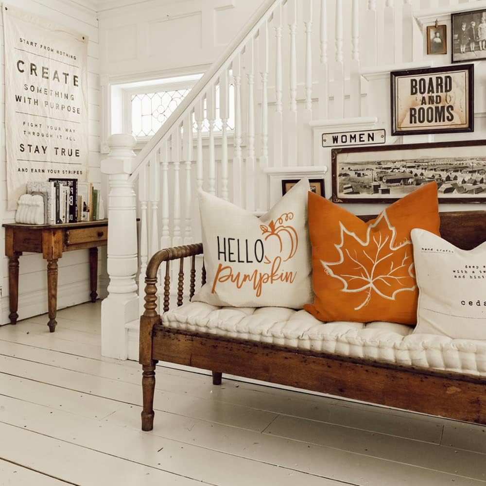 Fall Pumpkin Maple Leaves Pillow