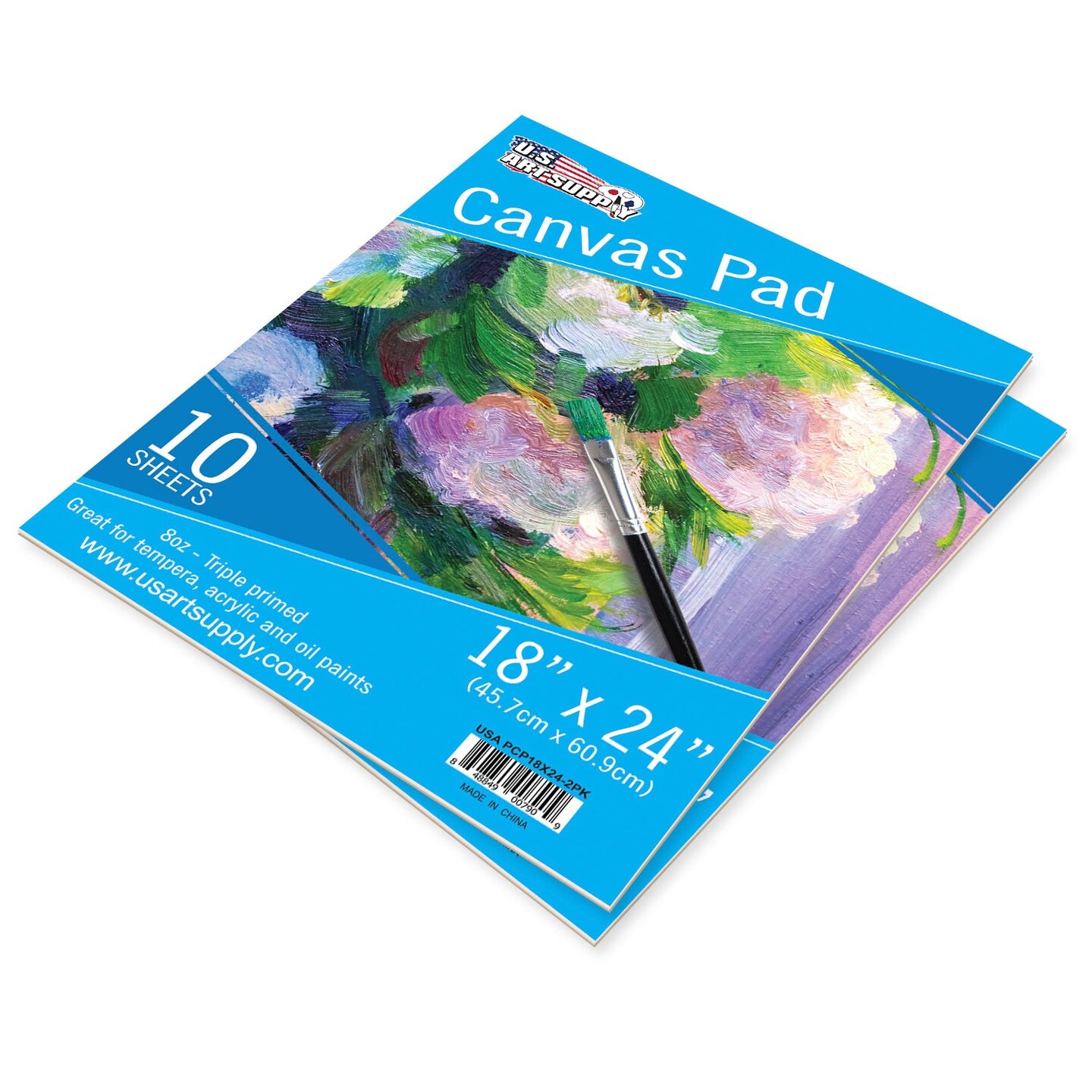18&#x22; x 24&#x22; 10-Sheet 8-Ounce Triple Primed Acid-Free Canvas Paper Pad (Pack of 2 Pads), Canvas Paper for Acrylic Painting