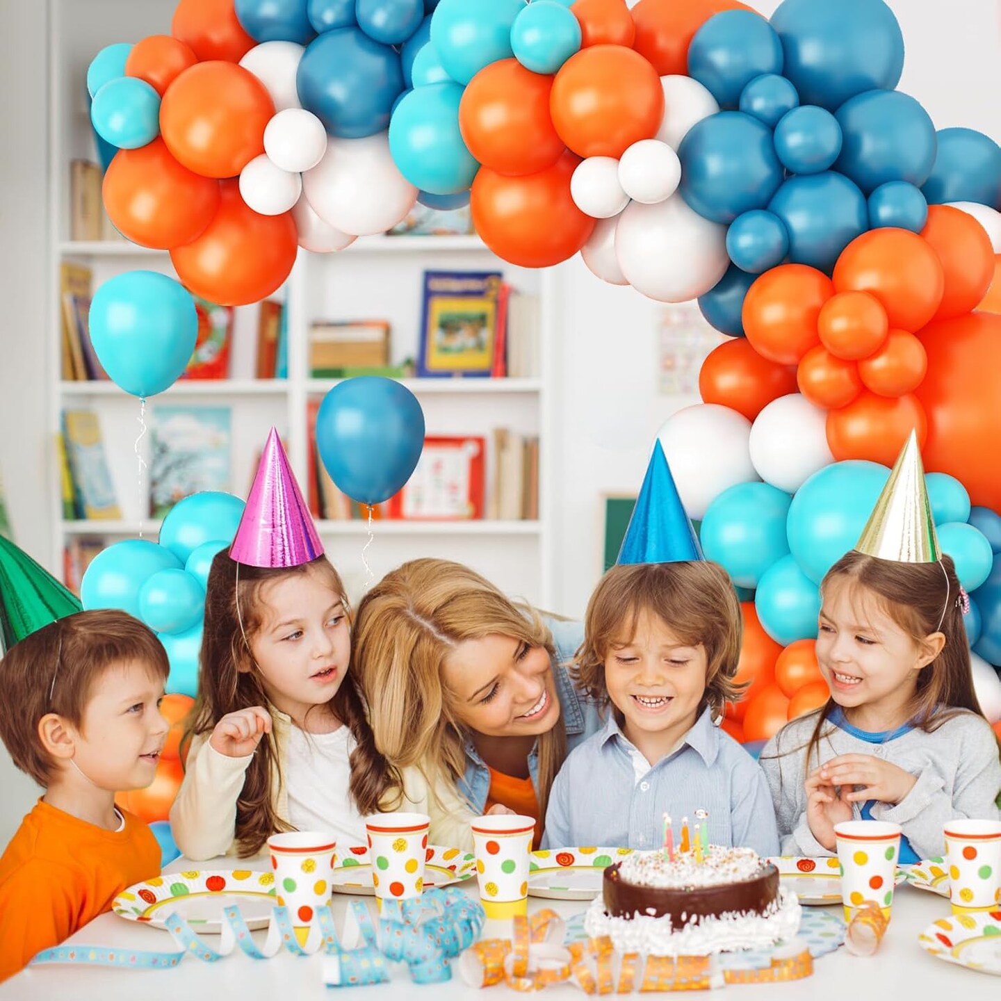 Orange and Blue Balloons Arch Garland Kit, Teal Blue Peacock White Latex Balloon Kit, Blue and Orange White Party Balloons Decoration for Birthday Wedding Baby Shower Party Supplies