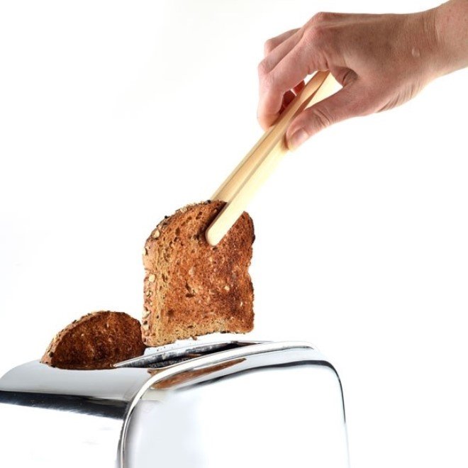 Norpro 8&#x22; Natural Wooden Bamboo Toaster Tongs with Magnet