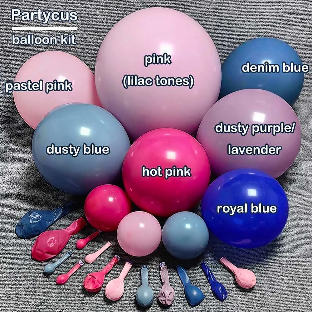 Hot Pink Blue Purple Balloon Arch - Double Stuffed Dusty Slate Blue Lavender Magenta Balloon Garland Royal Pink Latex Balloons Kit for Tropical Summer Hawaii Birthday Baby Shower Party Decoration