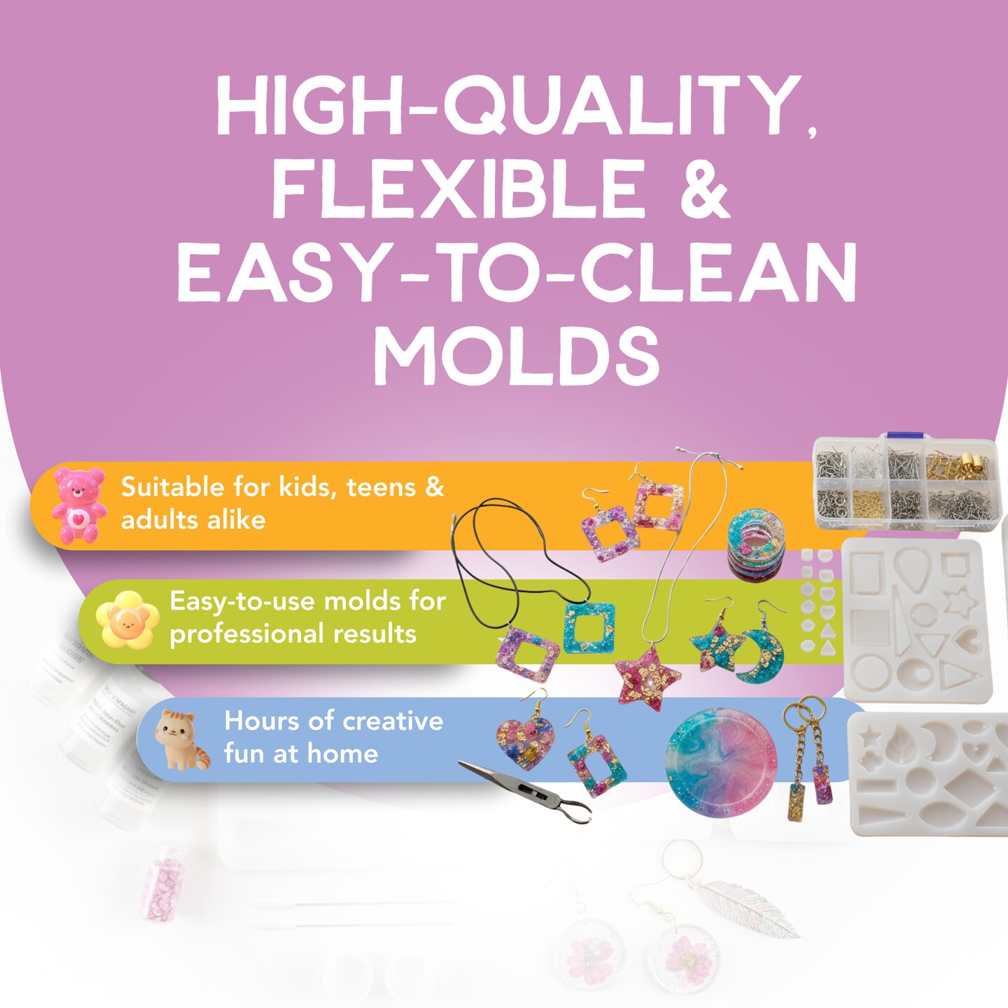 Incraftables Epoxy Resin Molds Kit Bundle. Silicone Resin Kit with Molds including 24pcs Molds, Earring, Keychain, Bracelet &#x26; DIY Jewelry Making Supplies. Large Epoxy Resin Kits and Molds Complete Set