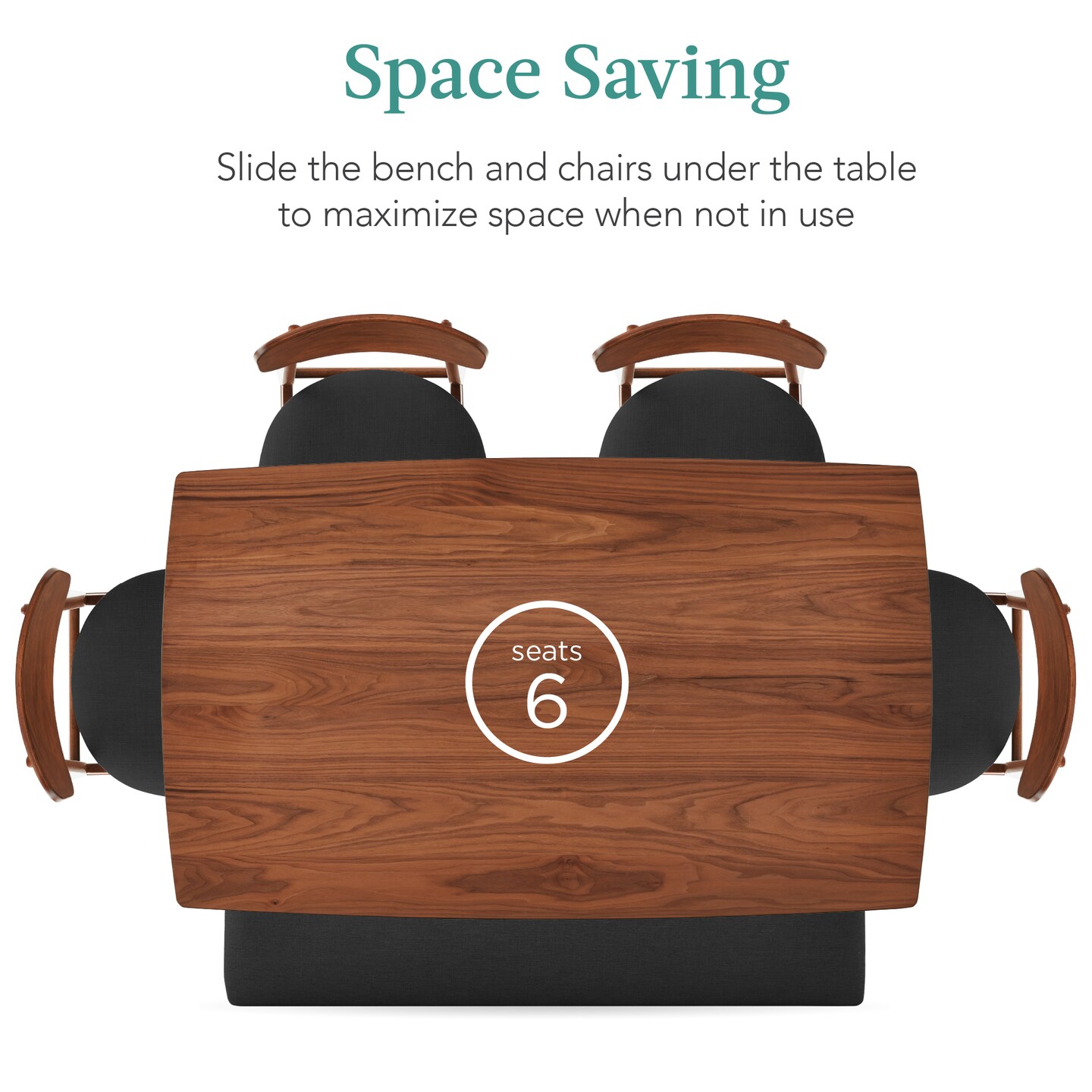 Best Choice Products 6-Piece Mid-Century Modern Upholstered Wooden Dining Set w/ 4 Chairs, Bench