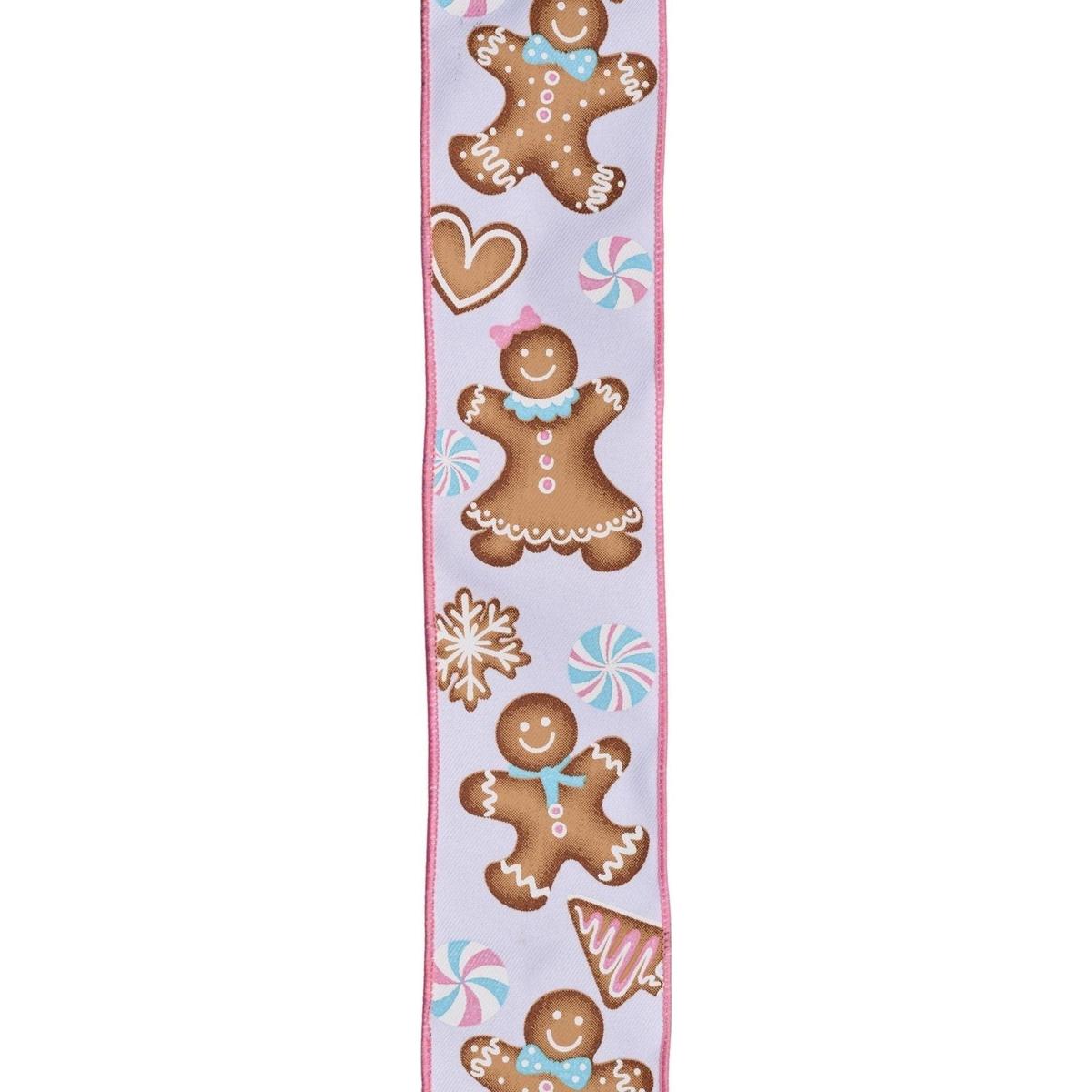 2.5&#x22; Gingerbread Kids Ribbon: Pink/Blue (10 Yards)