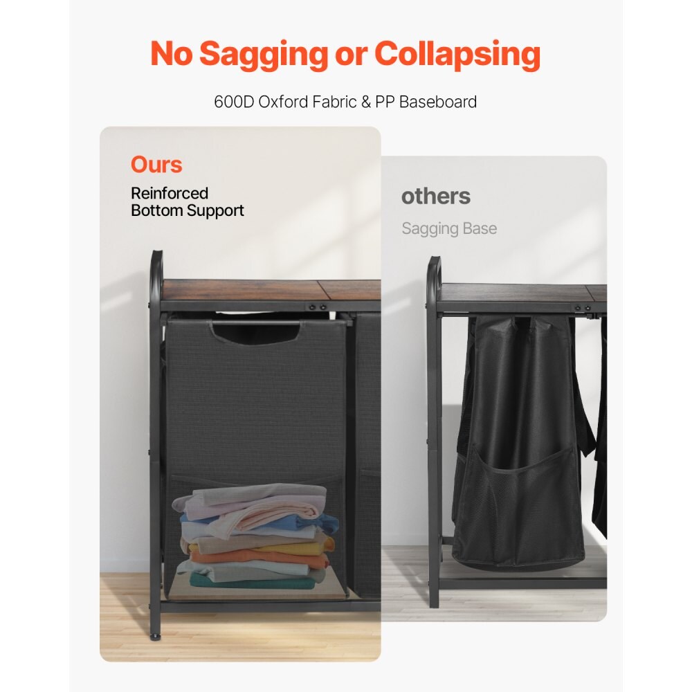 Black Metal Laundry Hamper with 2 Oxford Fabric Bags and Top Table