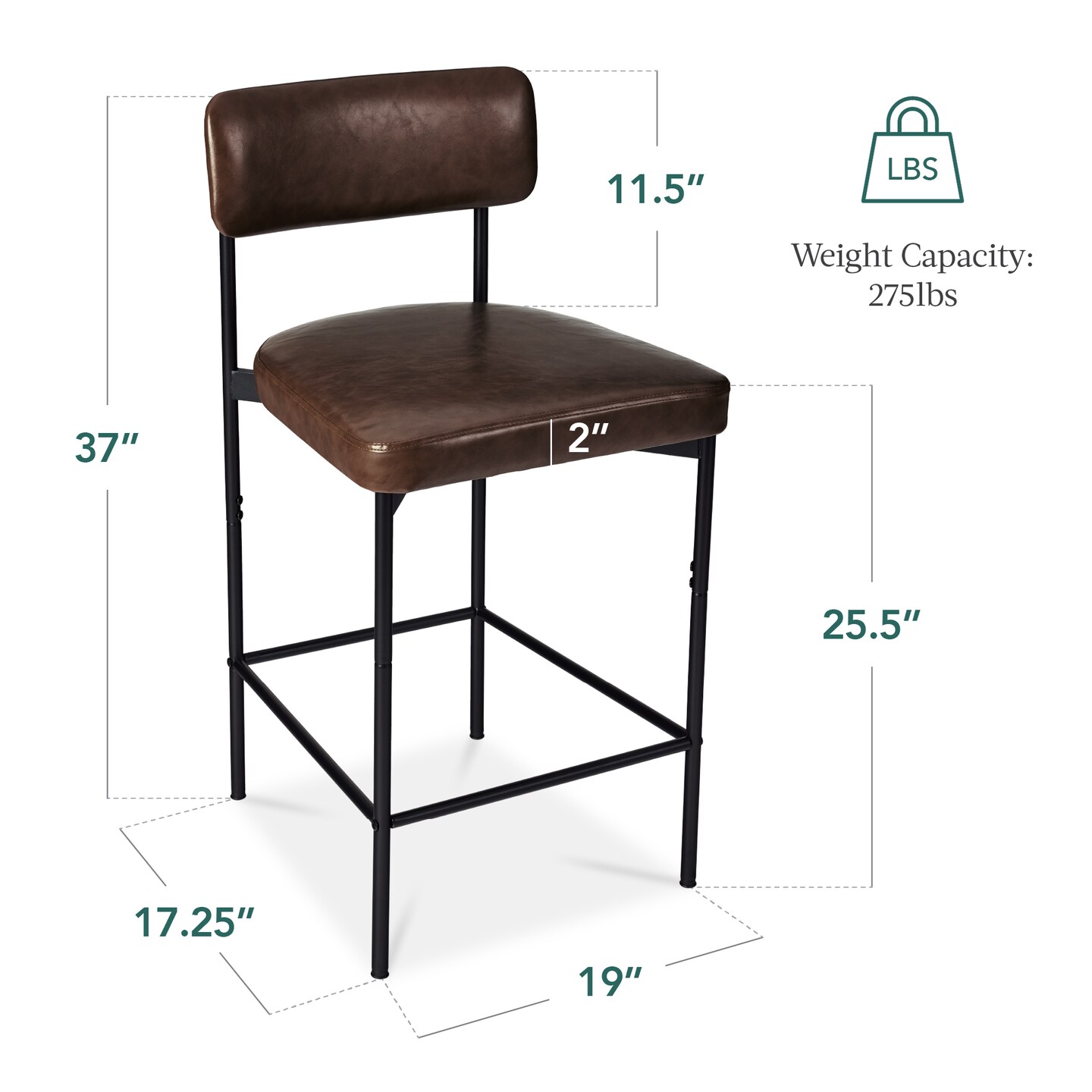 Best Choice Products Set of 2 Faux Leather Counter Stools for Kitchen Island and Dining w/ Metal Frame