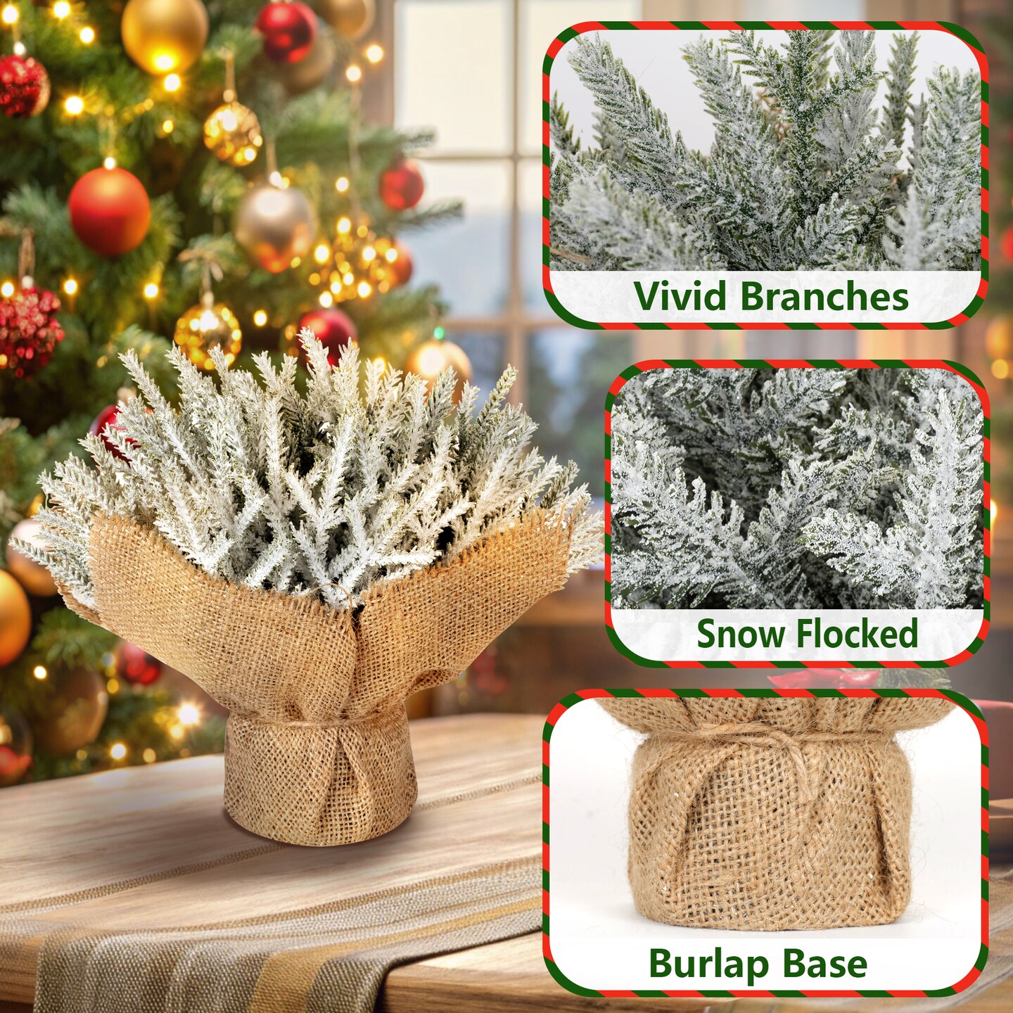Artificial Pine Branches in Burlap Base – Faux Evergreen Christmas Stems, Winter Tabletop Centerpiece Holiday Decor