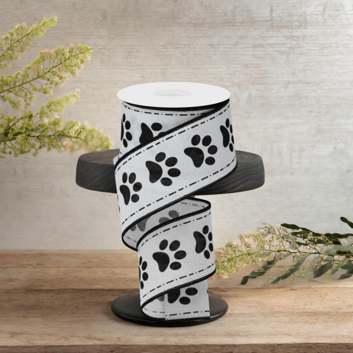 2.5&#x22; Large Paw Print Royal Ribbon: White (10 Yards)