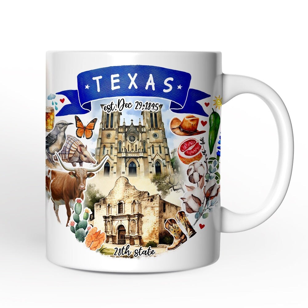 Artistic Texas State Themes and Landmarks Mug