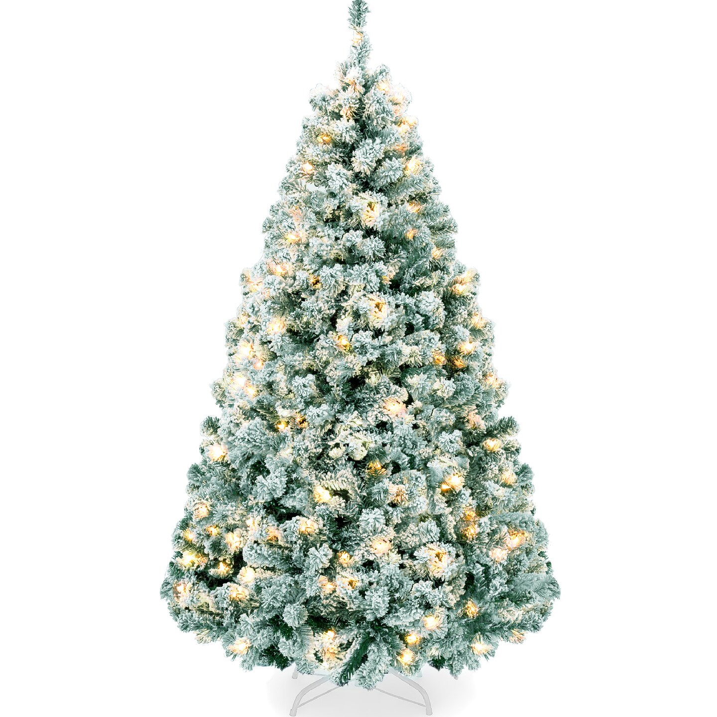 Best Choice Products Pre-Lit Sage Green Christmas Pine Tree w/ Flocked Branches, Warm-White Lights