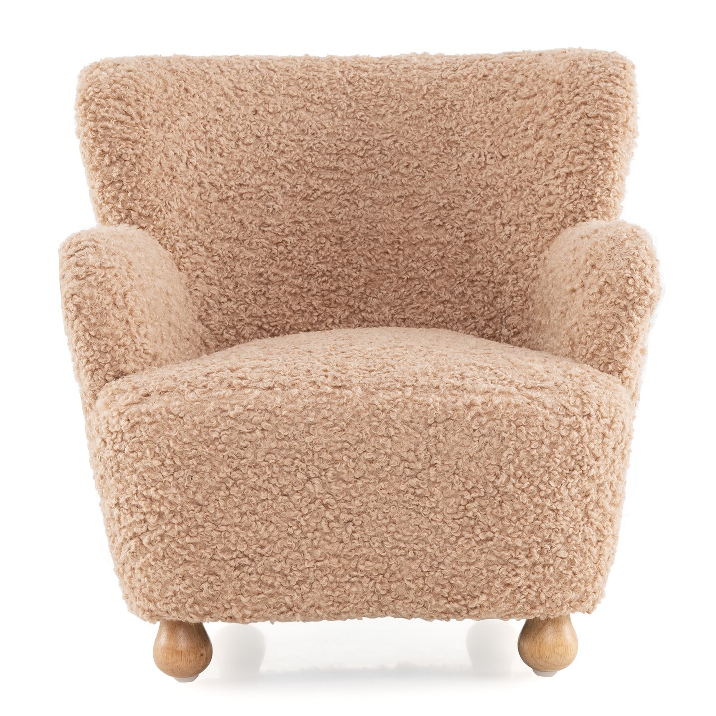 Nude Pink Sherpa Kids Sofa Chair for Toddlers Comfortable Rubber Wood Couch for Playroom or Nursery