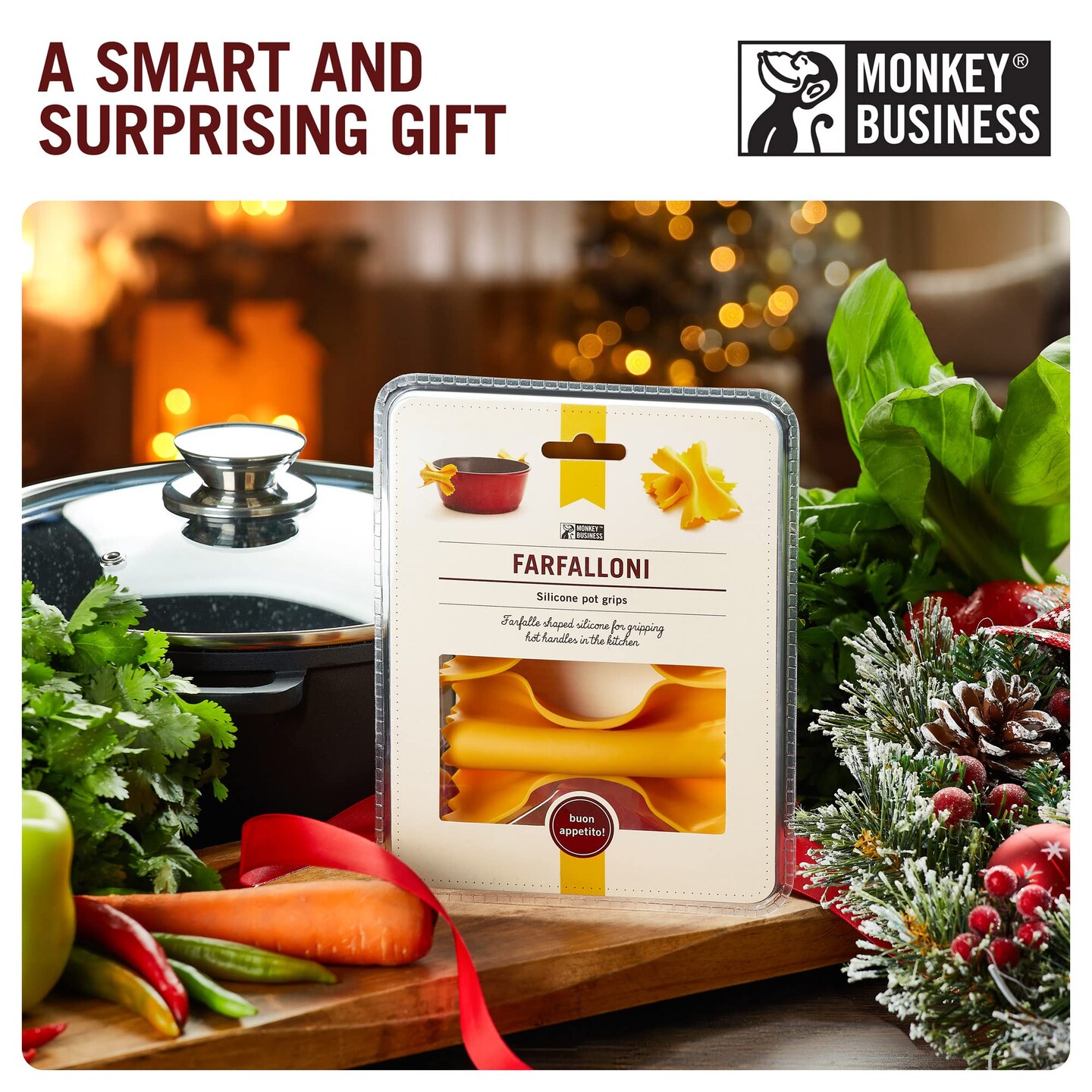 Monkey Business Farfalloni-Shaped Pot Holders – Mini Silicone Pinch Mitts | Fun Silicone Pot Gripper & Kitchen Gadget | Quirky Pasta-Inspired Kitchen Gadgets Collection