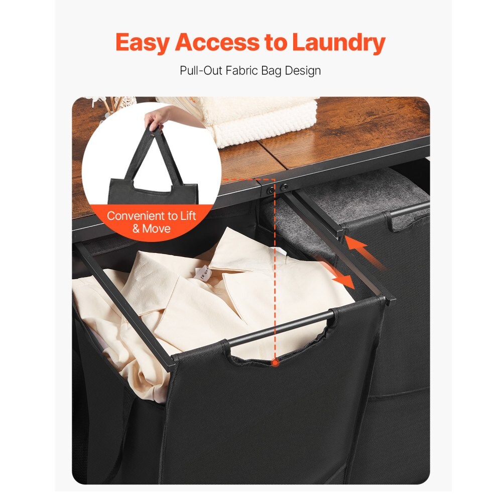 Black Metal Laundry Hamper Sorter with 2 Bags, Shelves and Top Table