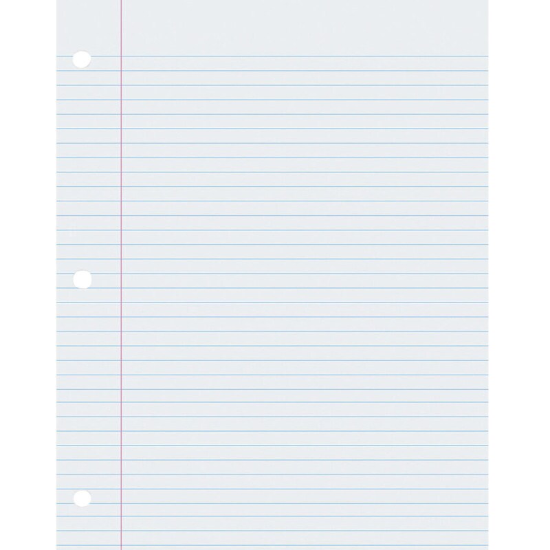 Composition Paper, White, Red Margin, 9/32" Ruled, 8 1/2" x 11", 500 Sheets Per Pack, 2 Packs